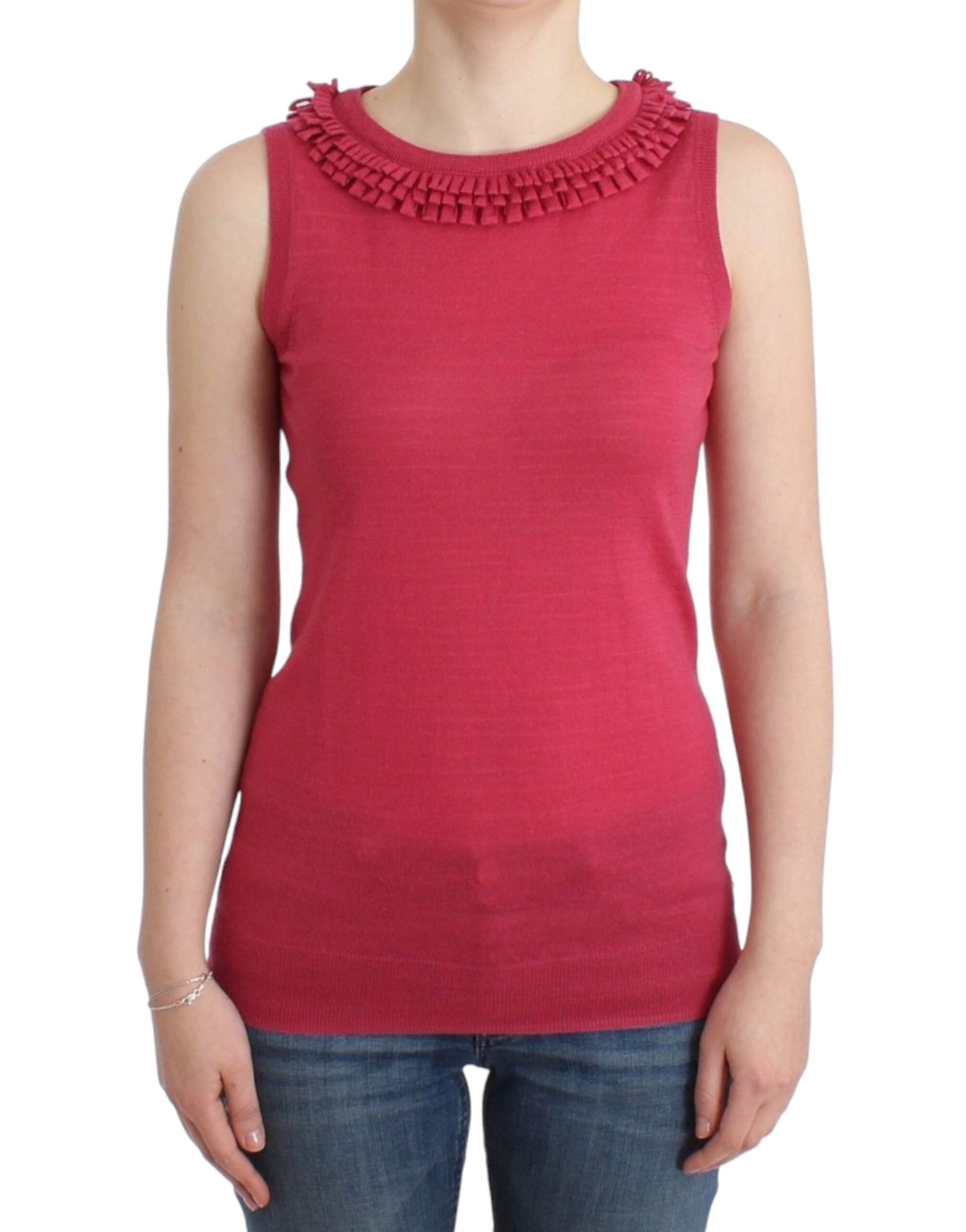 Elegant Pink Sleeveless Wool Knit Top - ventzia