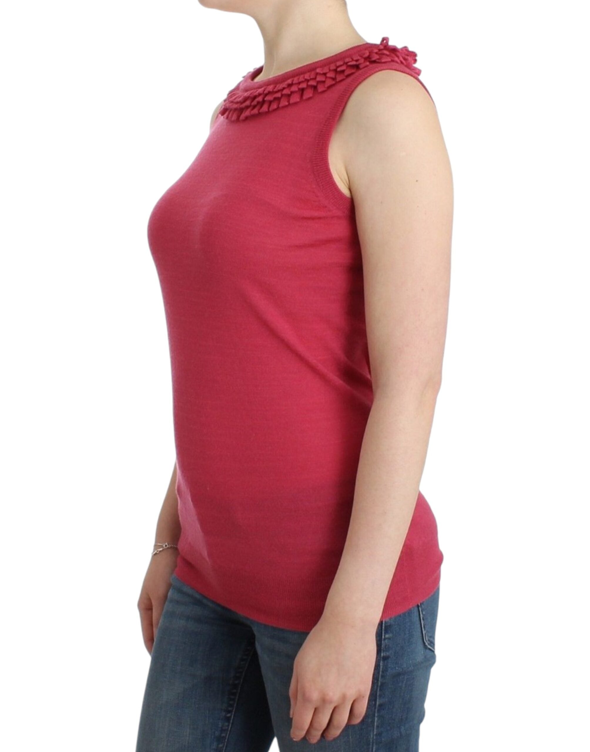 Elegant Pink Sleeveless Wool Knit Top - ventzia