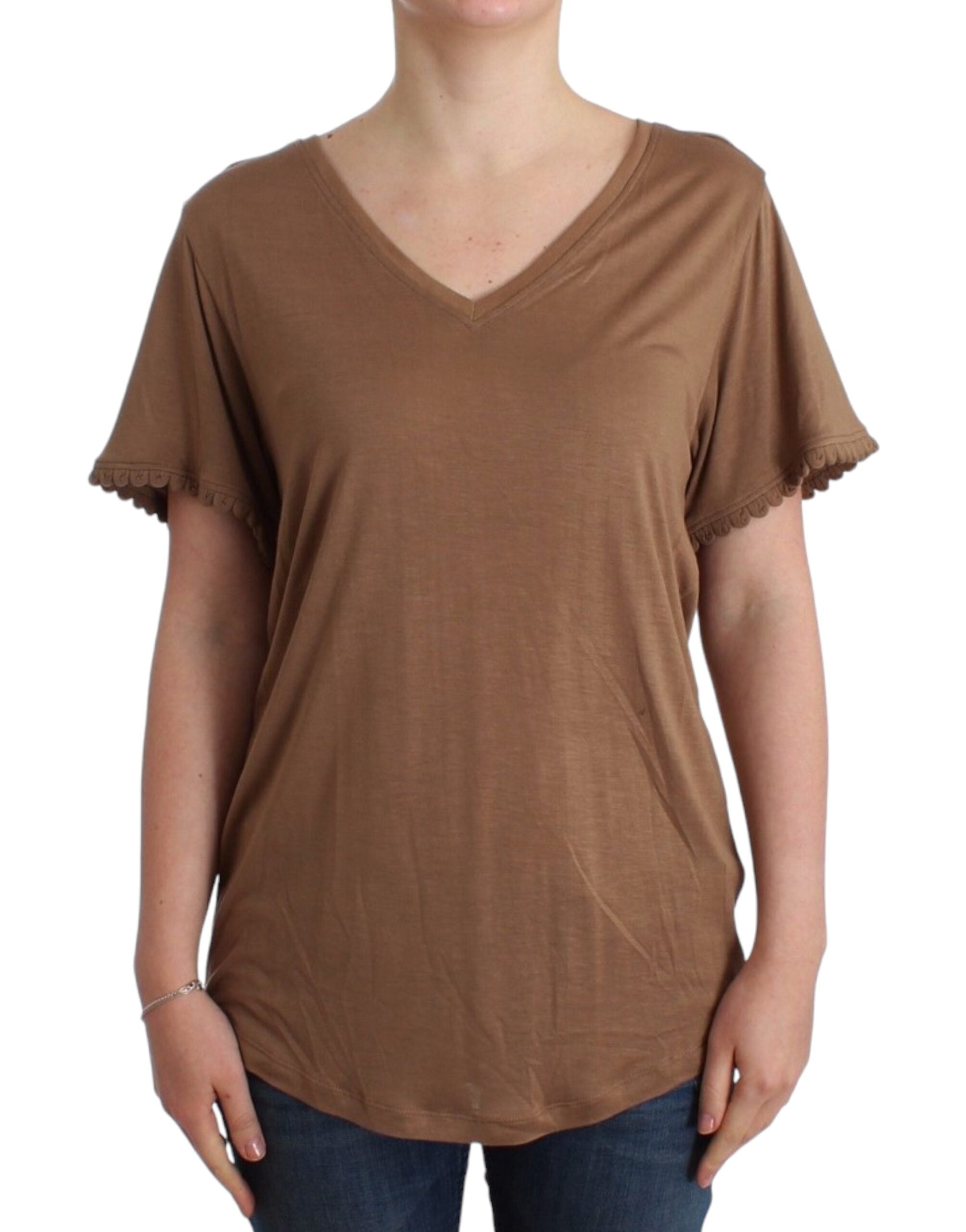 Elegant Short-Sleeved Brown Rayon Top - ventzia