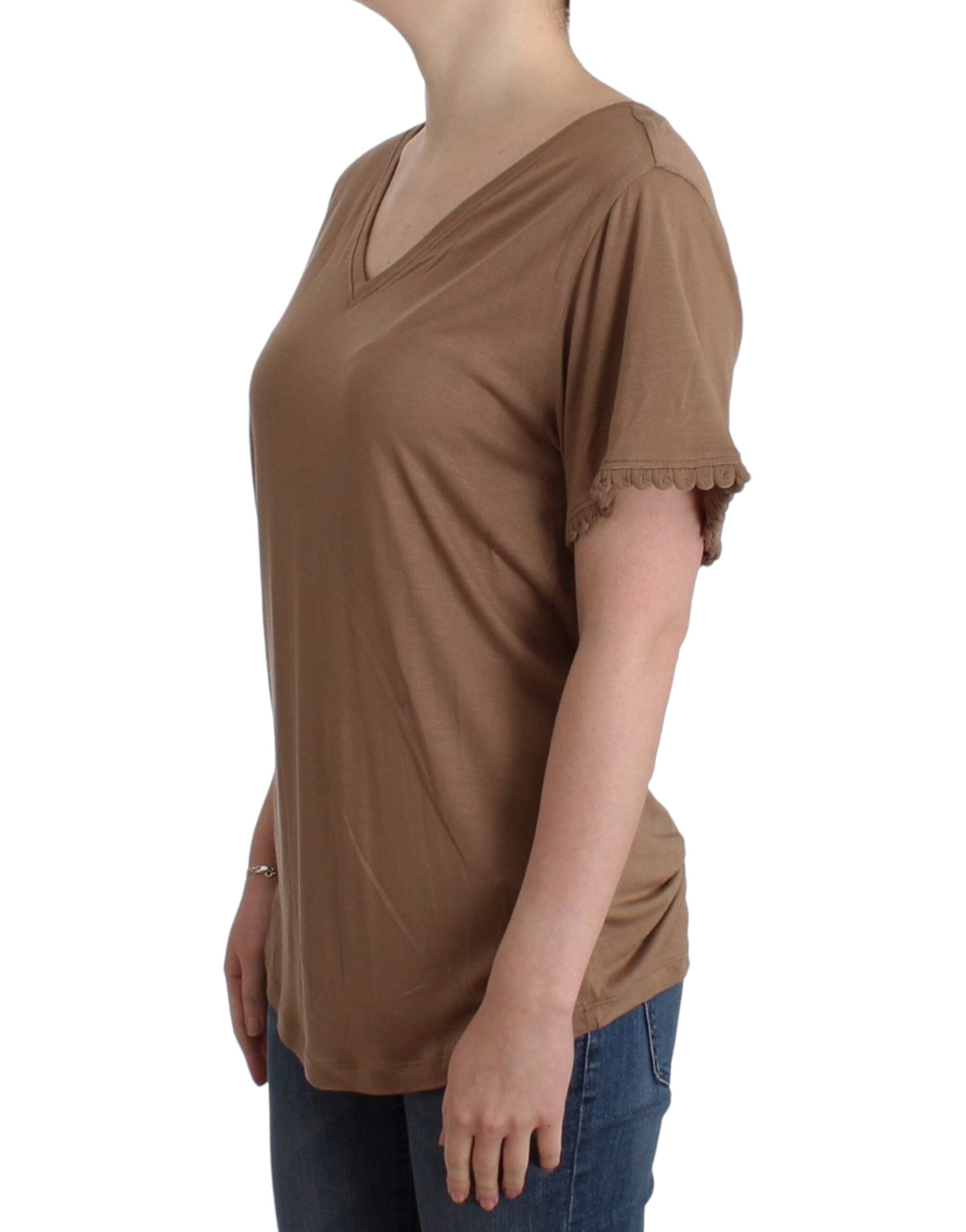 Elegant Short-Sleeved Brown Rayon Top - ventzia