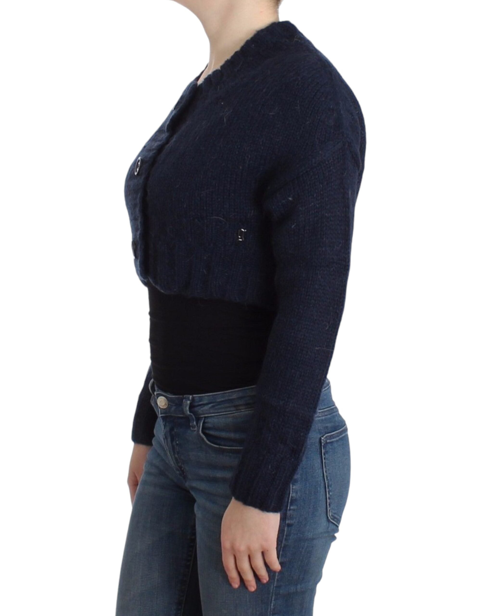Chic Cropped Blue Cardigan - ventzia