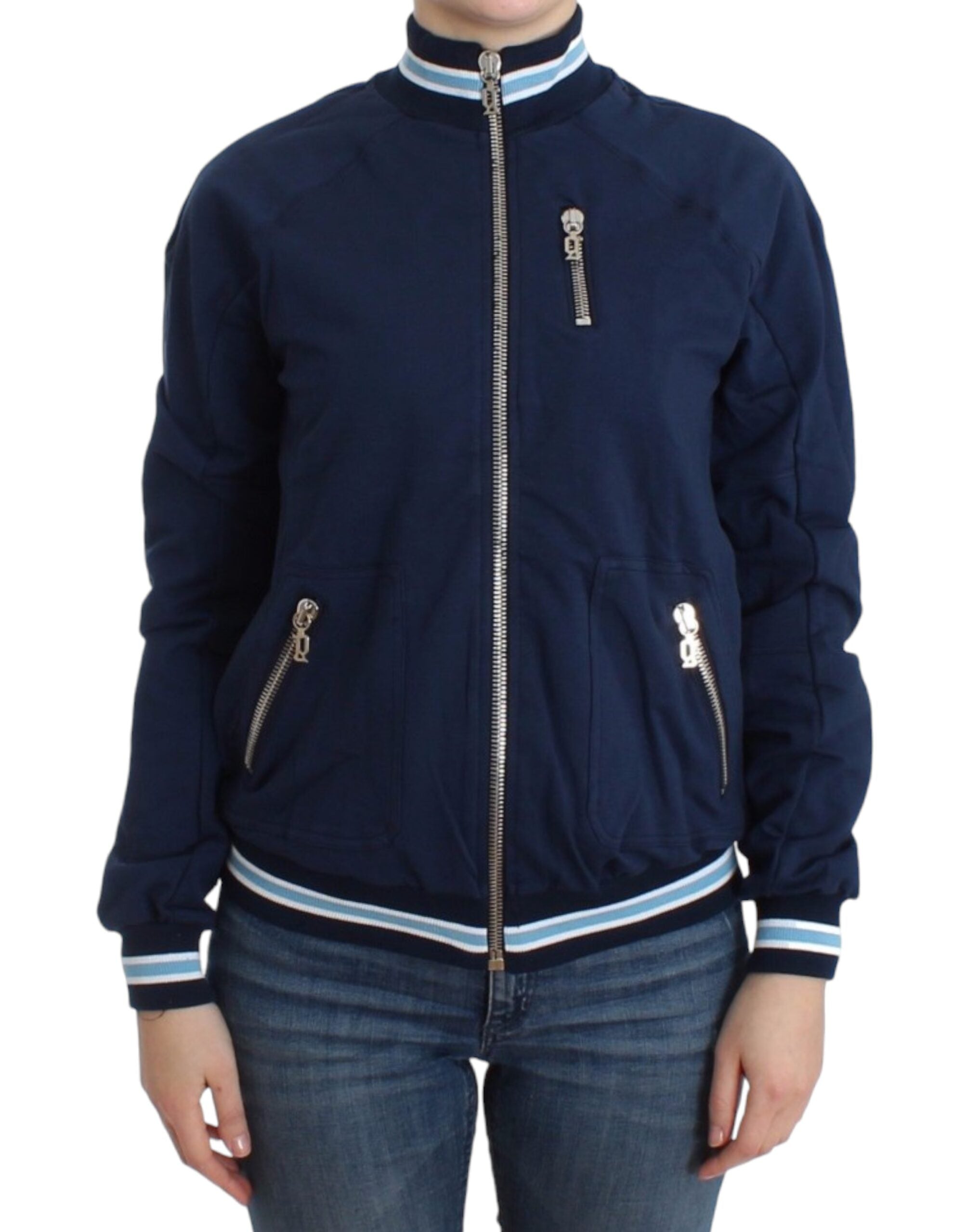 Chic Blue Zip Cardigan with Logo Detail - ventzia