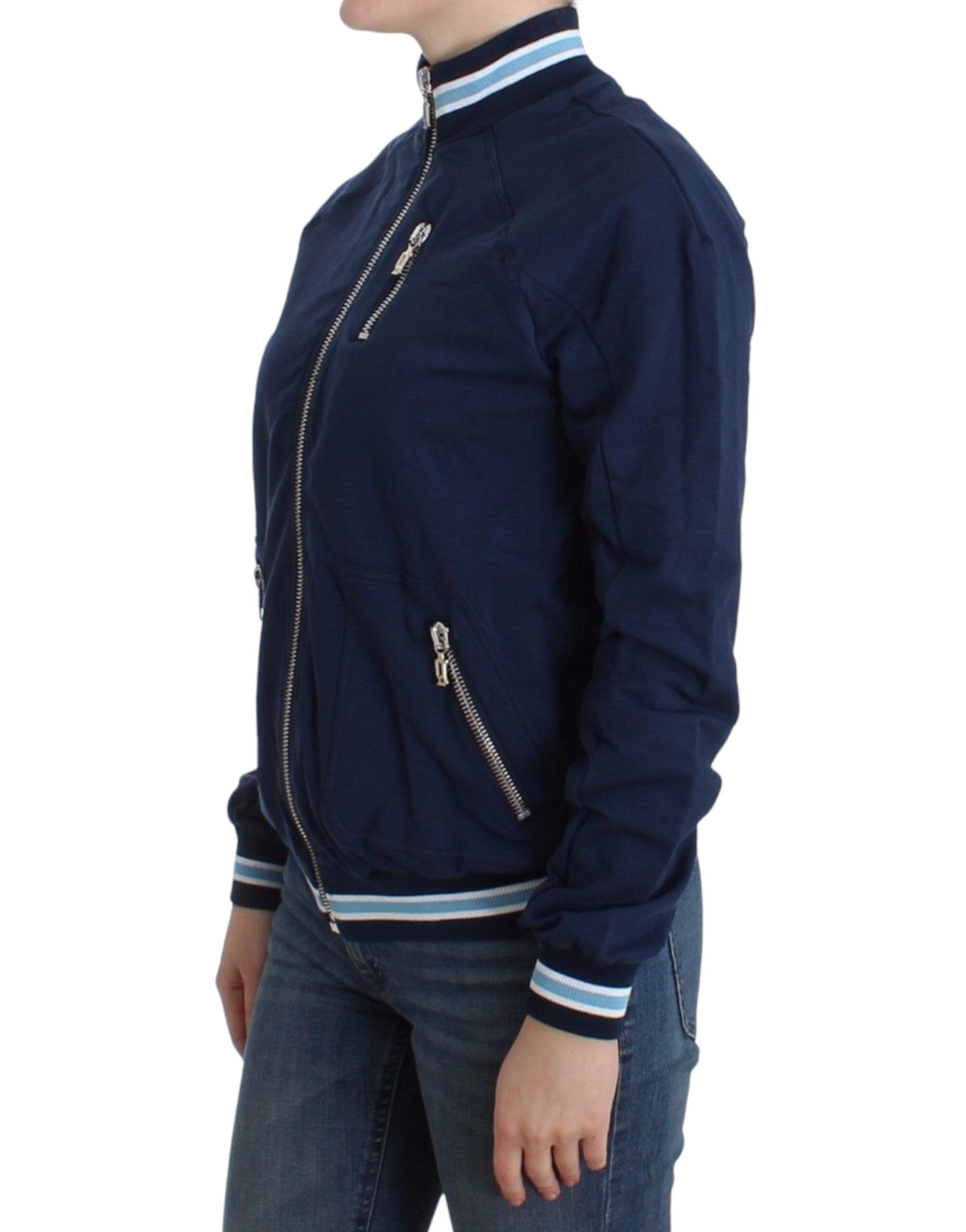 Chic Blue Zip Cardigan with Logo Detail - ventzia