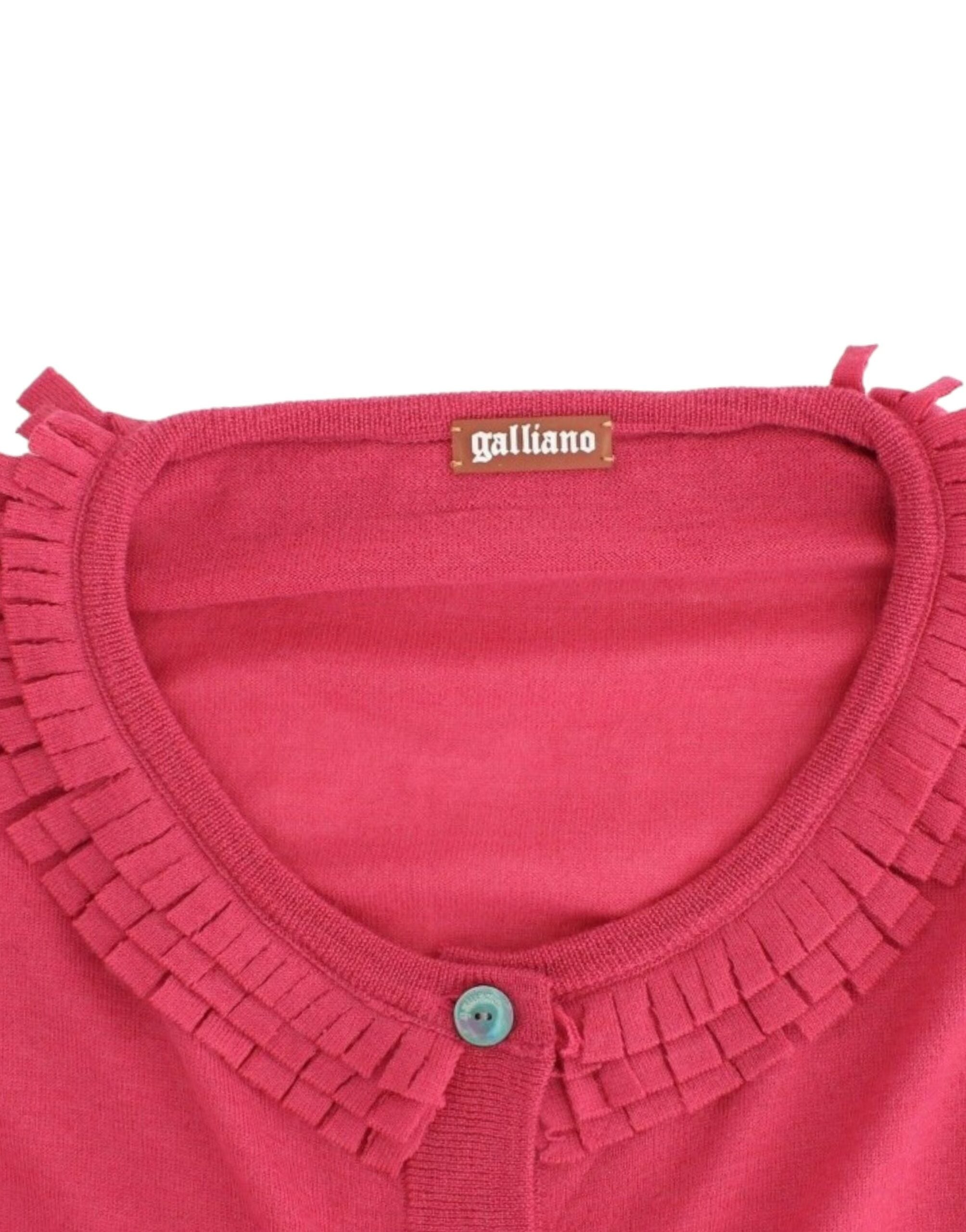 Ruffle Detail Wool Cardigan in Pink - ventzia