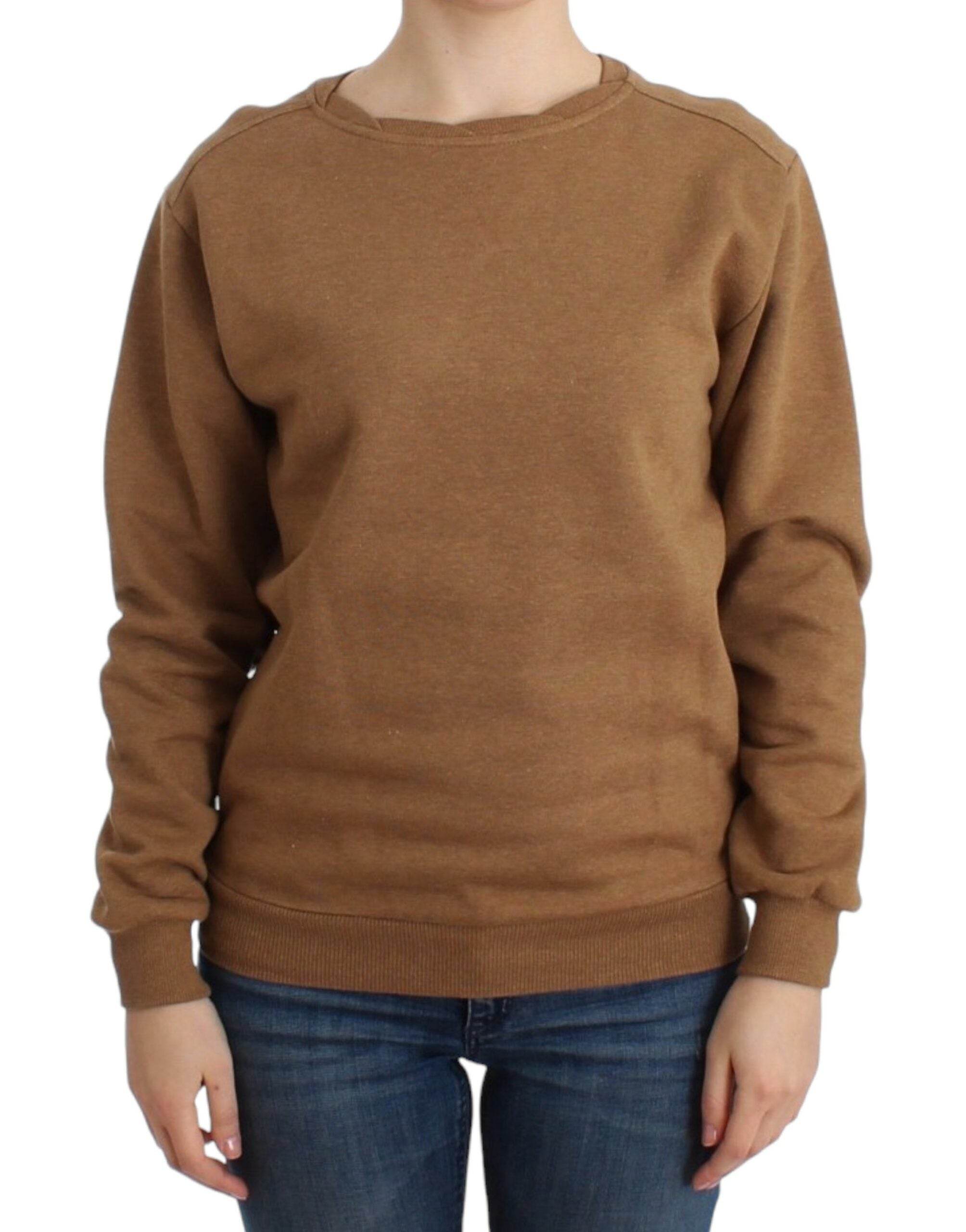 Chic Brown Crewneck Cotton Sweater - ventzia