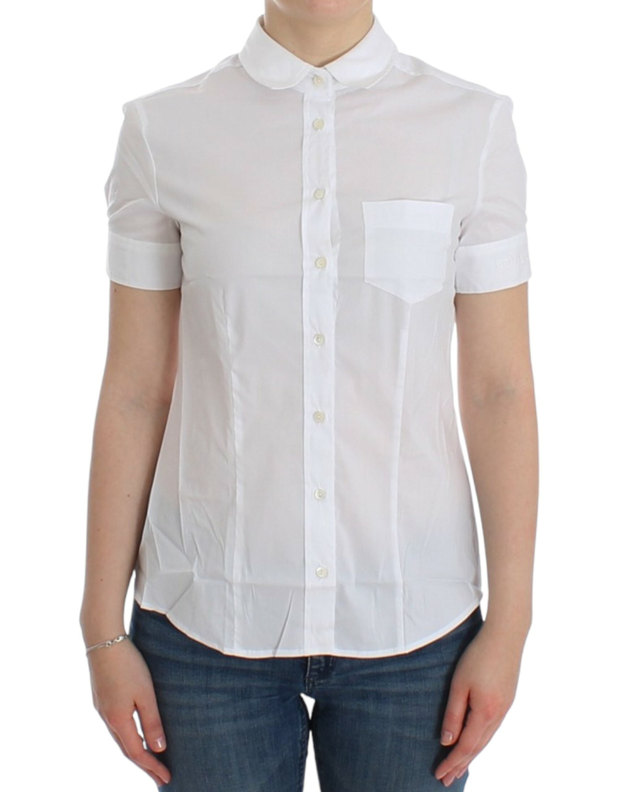 Chic White Cotton Blend Shortsleeve Blouse - ventzia