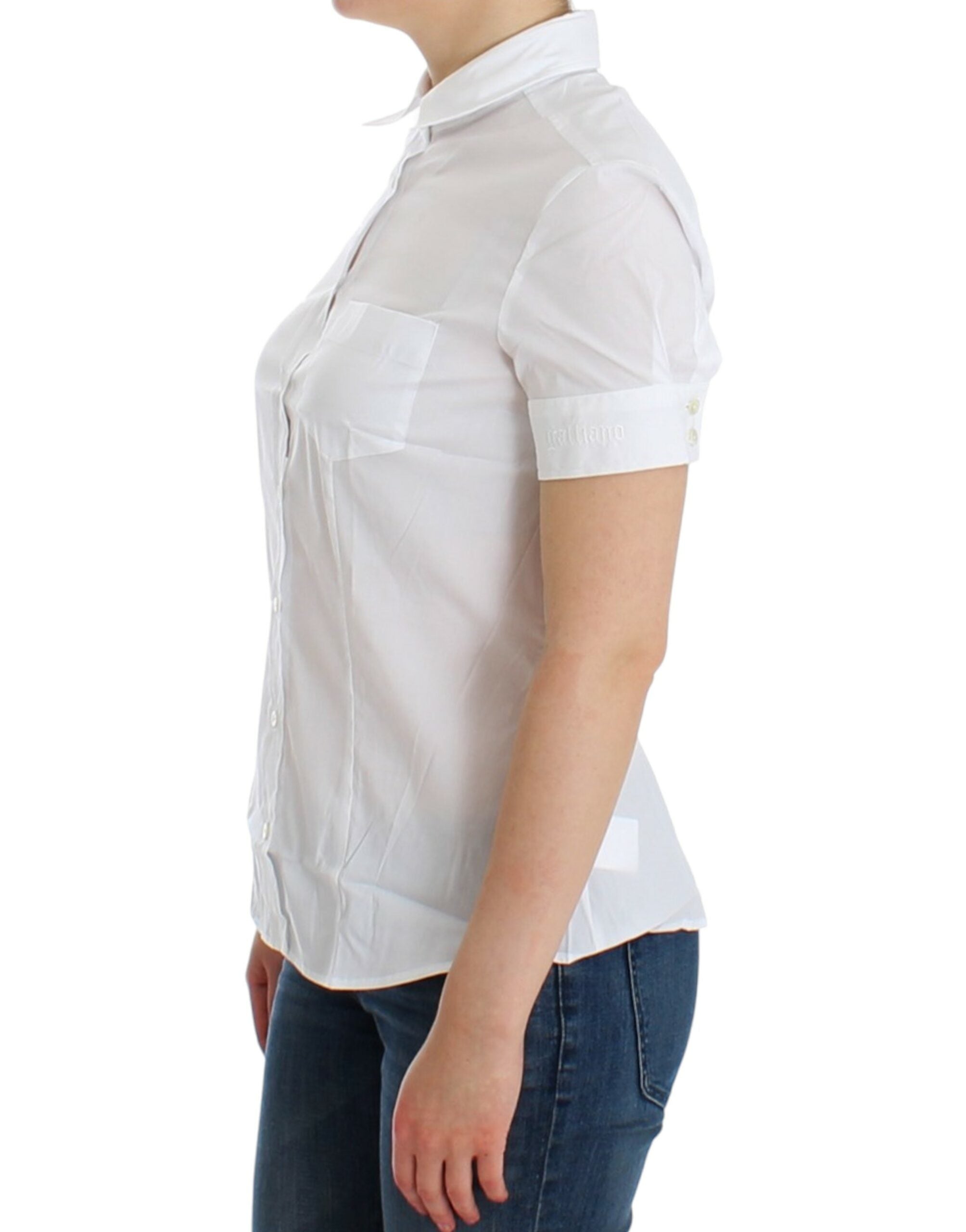 Chic White Cotton Blend Shortsleeve Blouse - ventzia