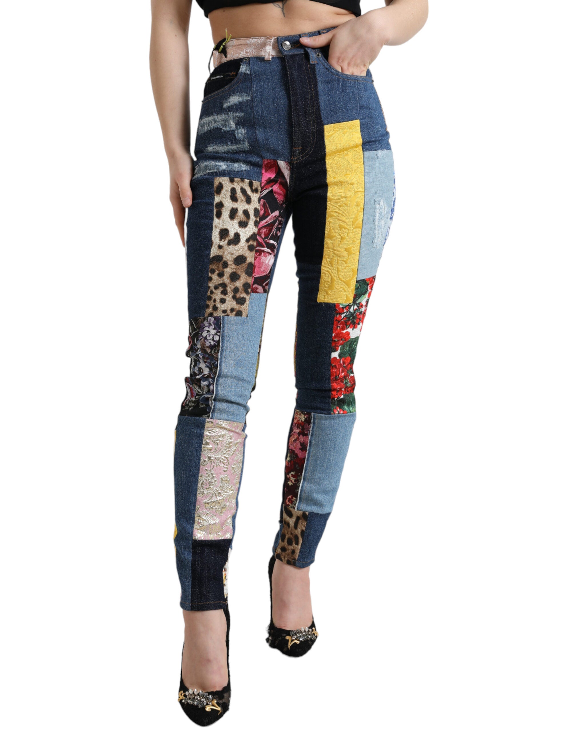 Multicolor Patchwork GRACE Skinny Denim Jeans - ventzia