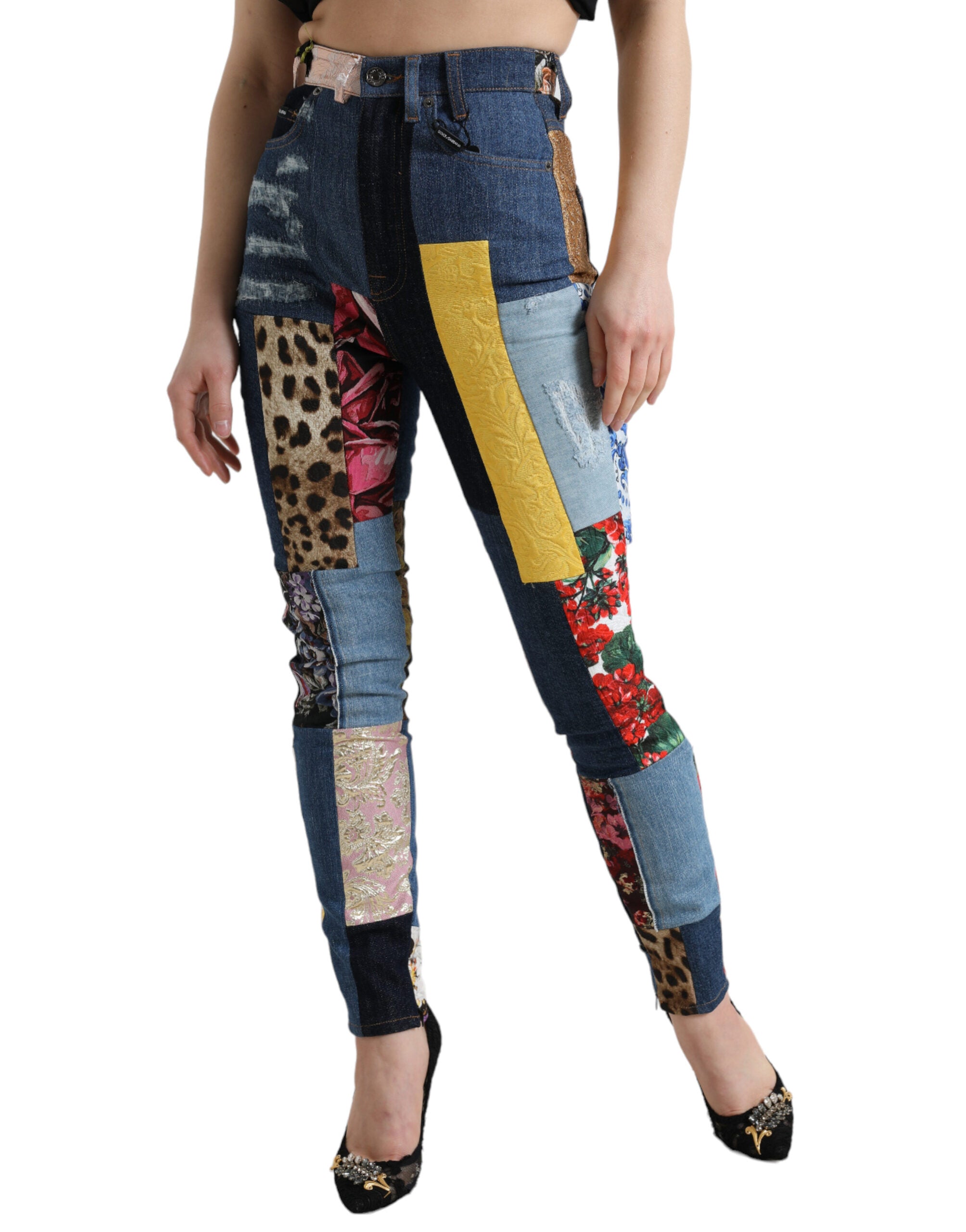 Multicolor Patchwork GRACE Skinny Denim Jeans - ventzia