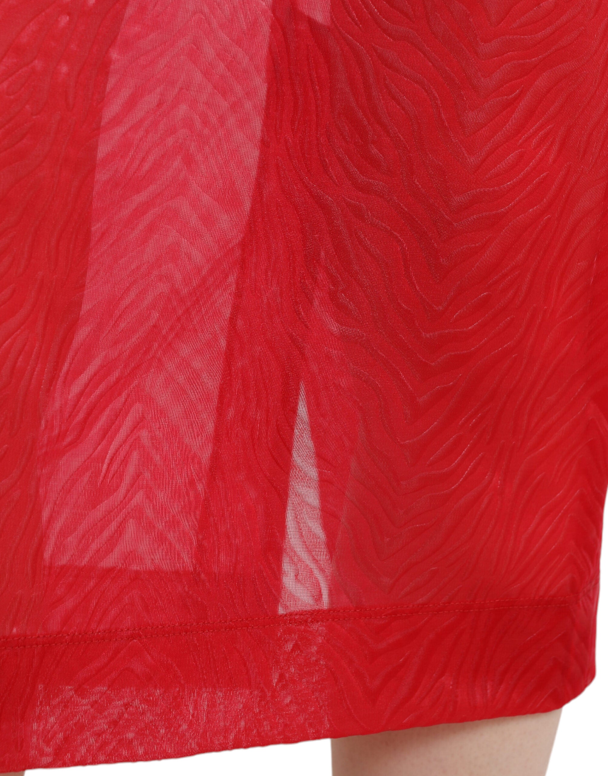 Red Sheer High Waist Pencil Cut Midi Skirt - ventzia