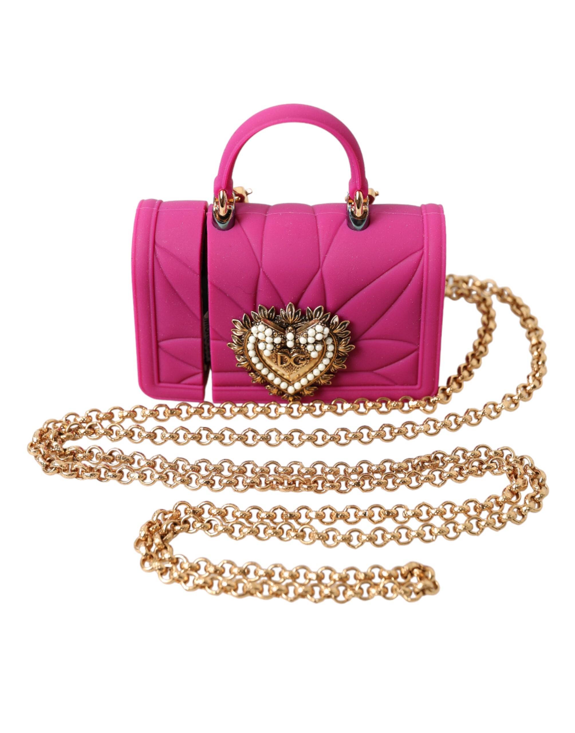 Pink Silicone Devotion Heart Bag Gold Chain Airpods Case - ventzia