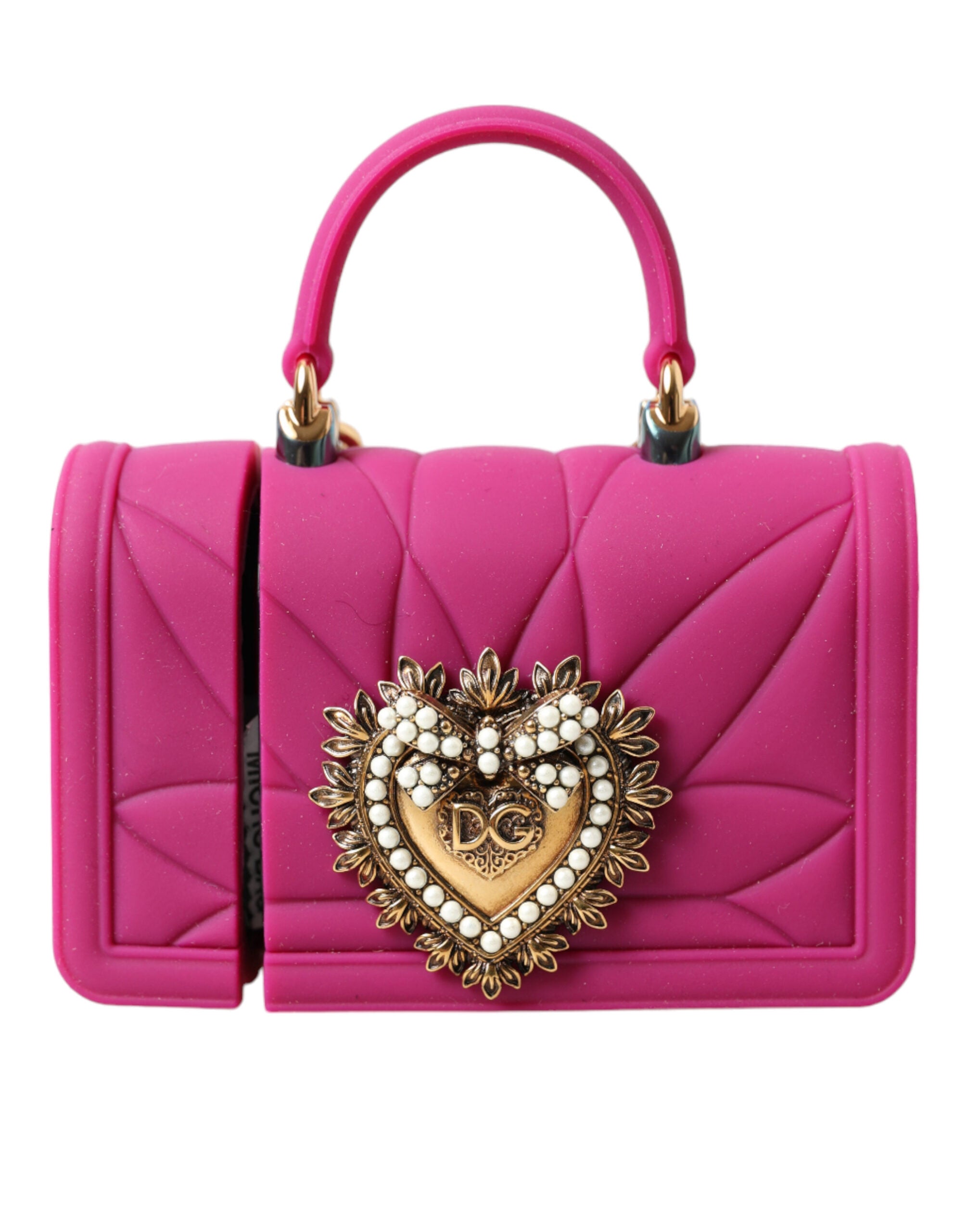 Pink Silicone Devotion Heart Bag Gold Chain Airpods Case - ventzia
