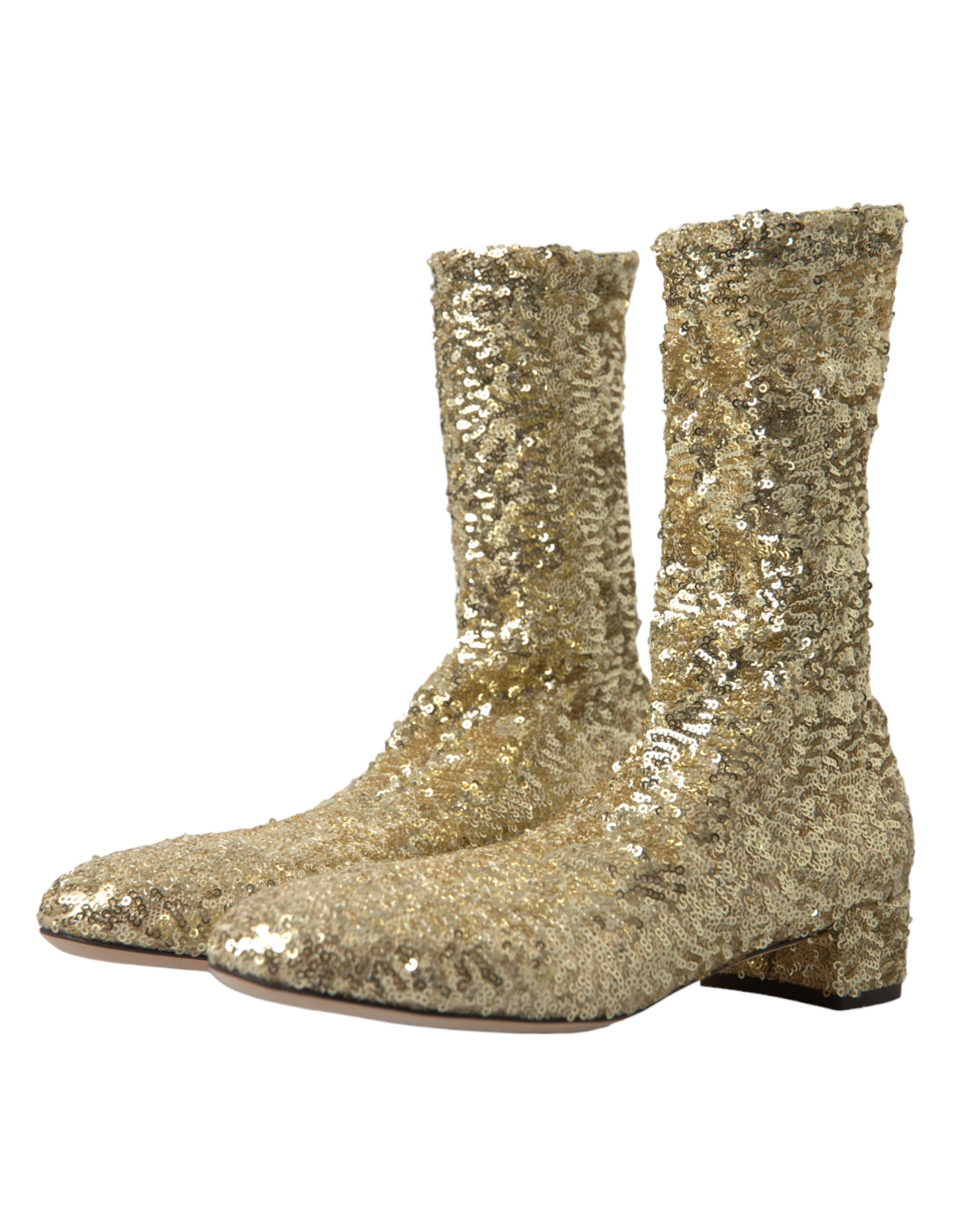 Gold Sequined Short Boots Stretch Shoes - ventzia