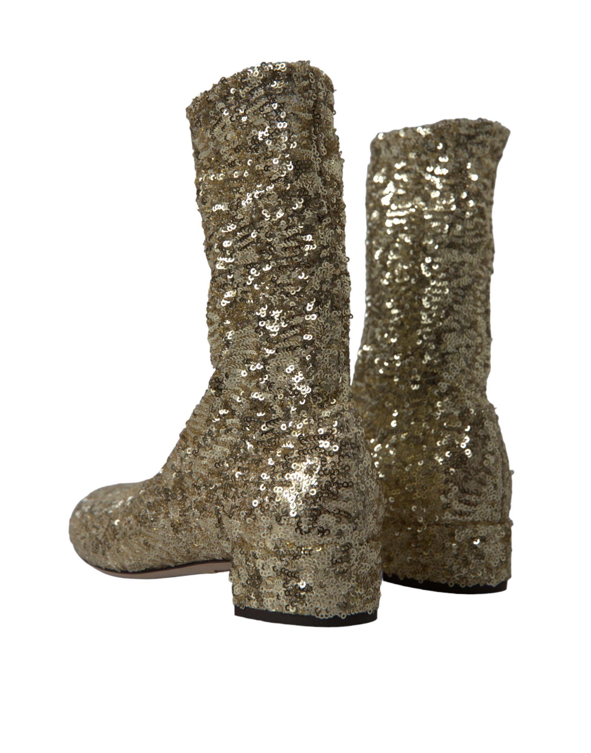 Gold Sequined Short Boots Stretch Shoes - ventzia