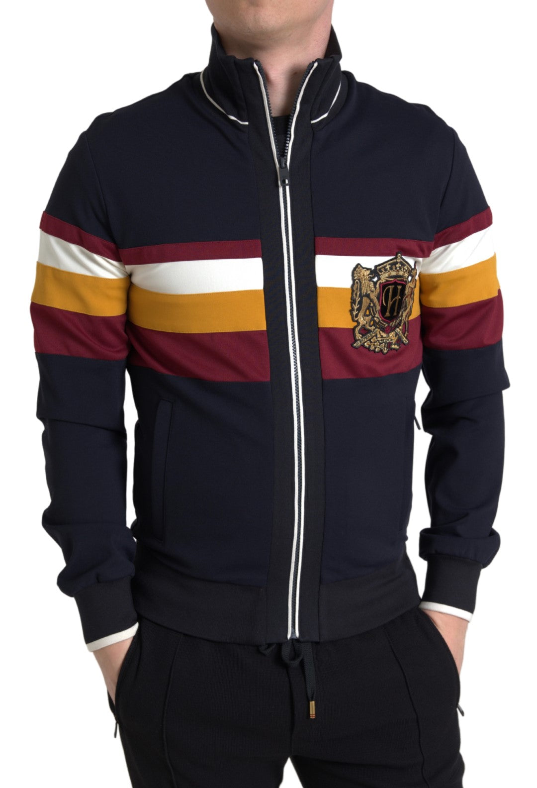 Blue Cardigan Heraldic Full Zip Sweater - ventzia