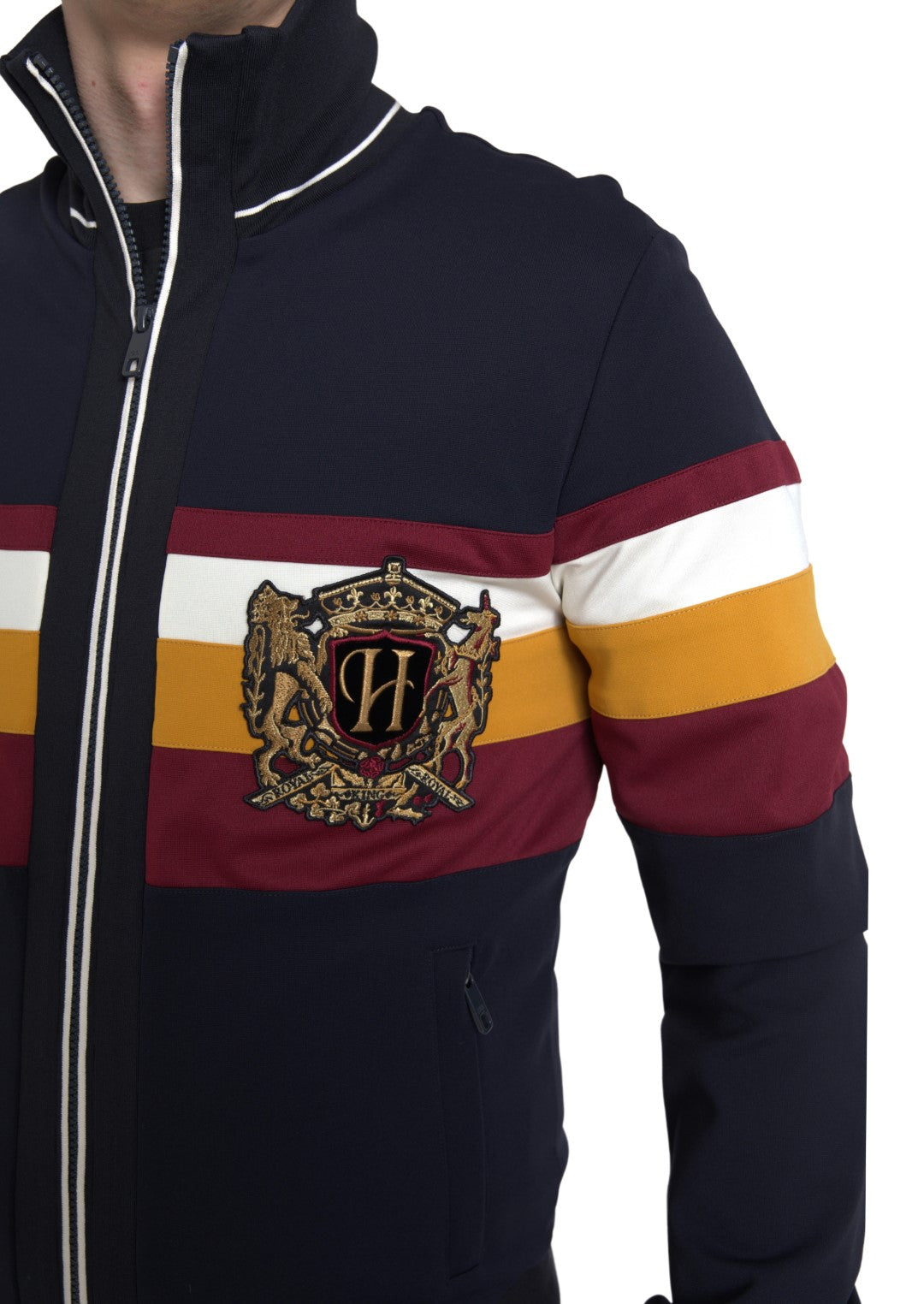 Blue Cardigan Heraldic Full Zip Sweater - ventzia