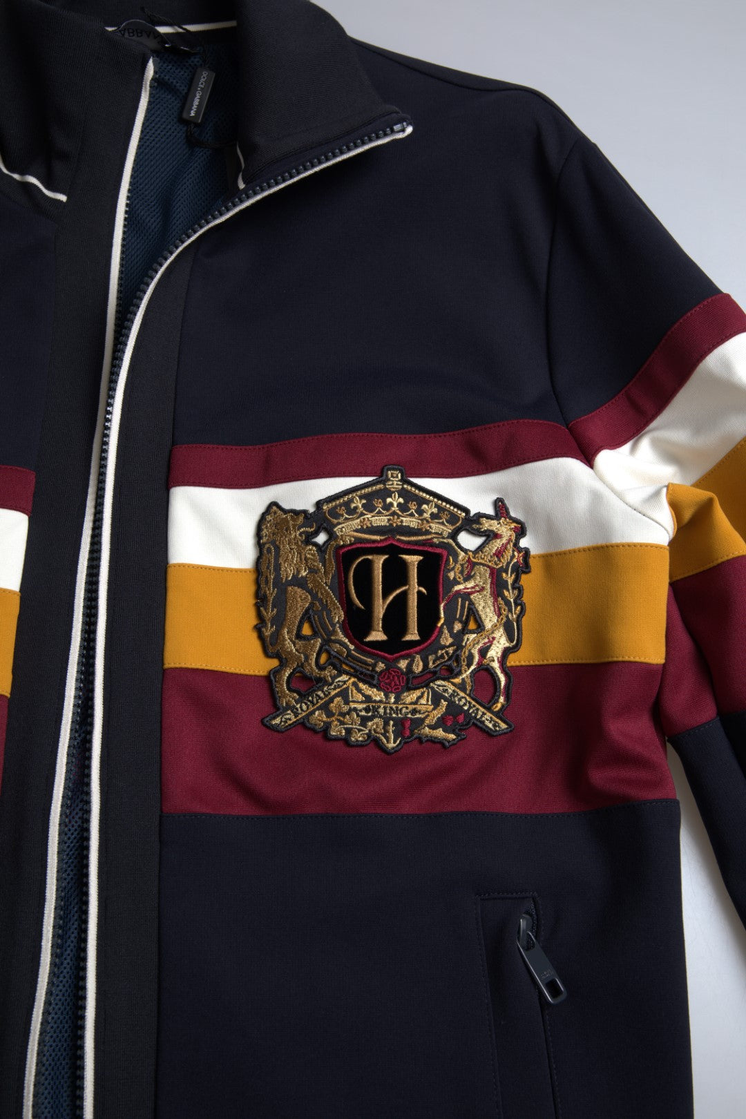 Blue Cardigan Heraldic Full Zip Sweater - ventzia