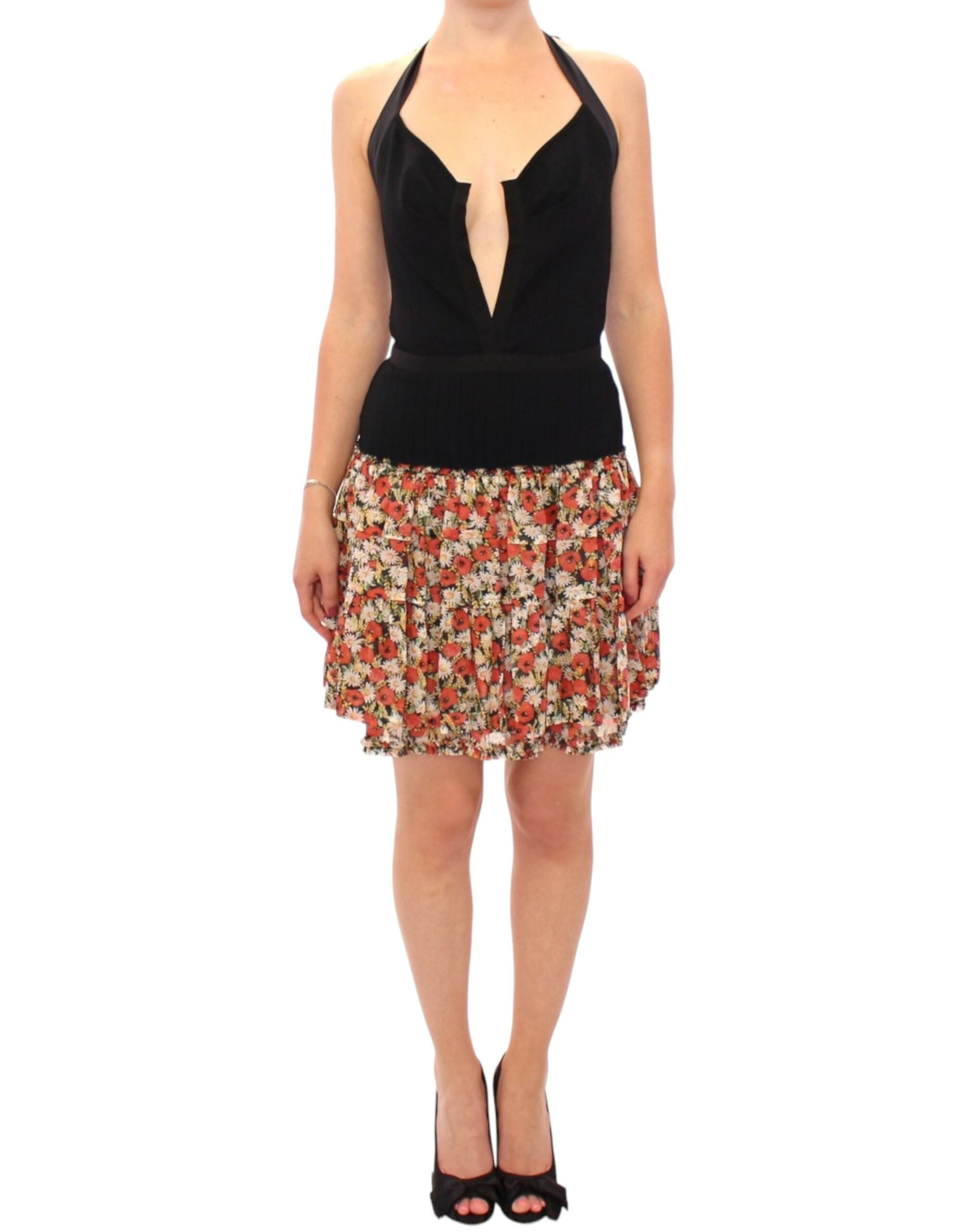 Elegant Floral Halterneck Bubble Dress - ventzia