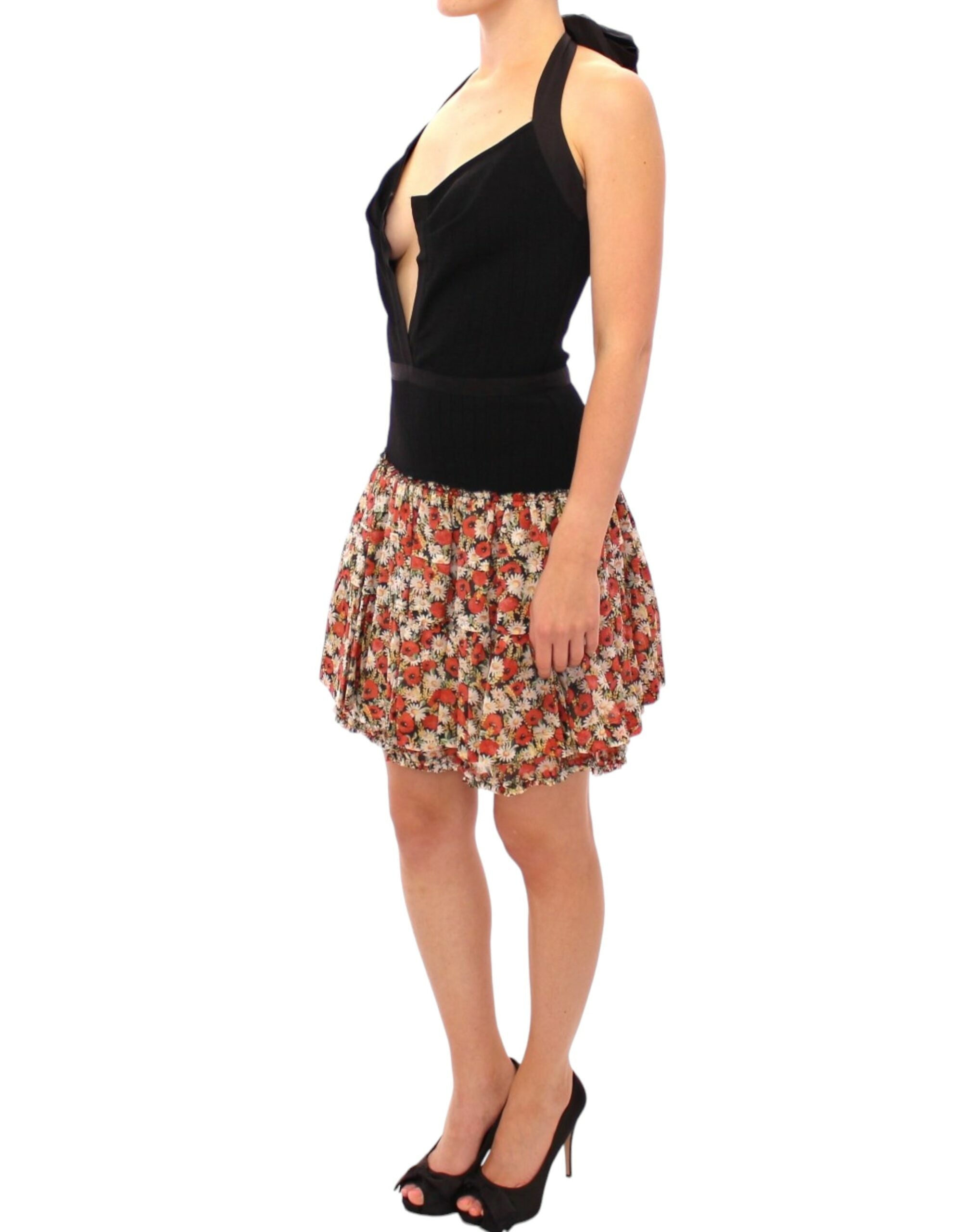 Elegant Floral Halterneck Bubble Dress - ventzia