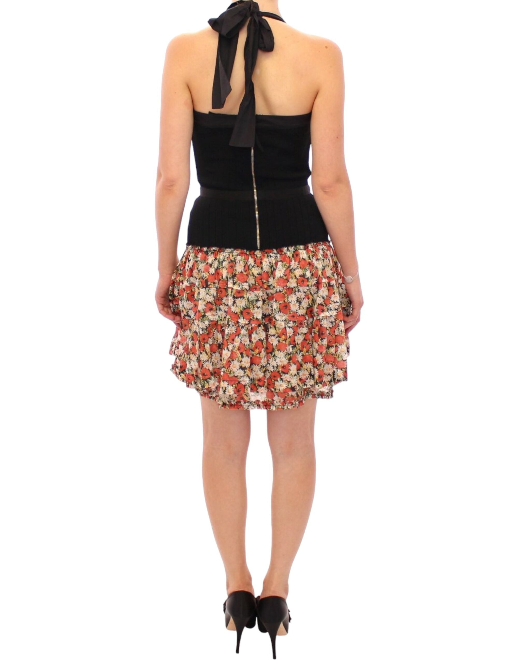 Elegant Floral Halterneck Bubble Dress - ventzia