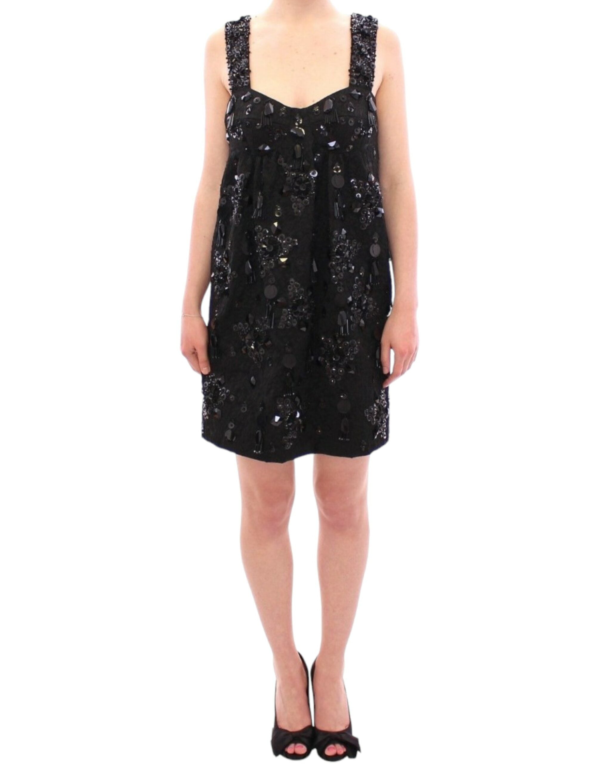 Elegant Sequined Floral Mini Shift Dress - ventzia