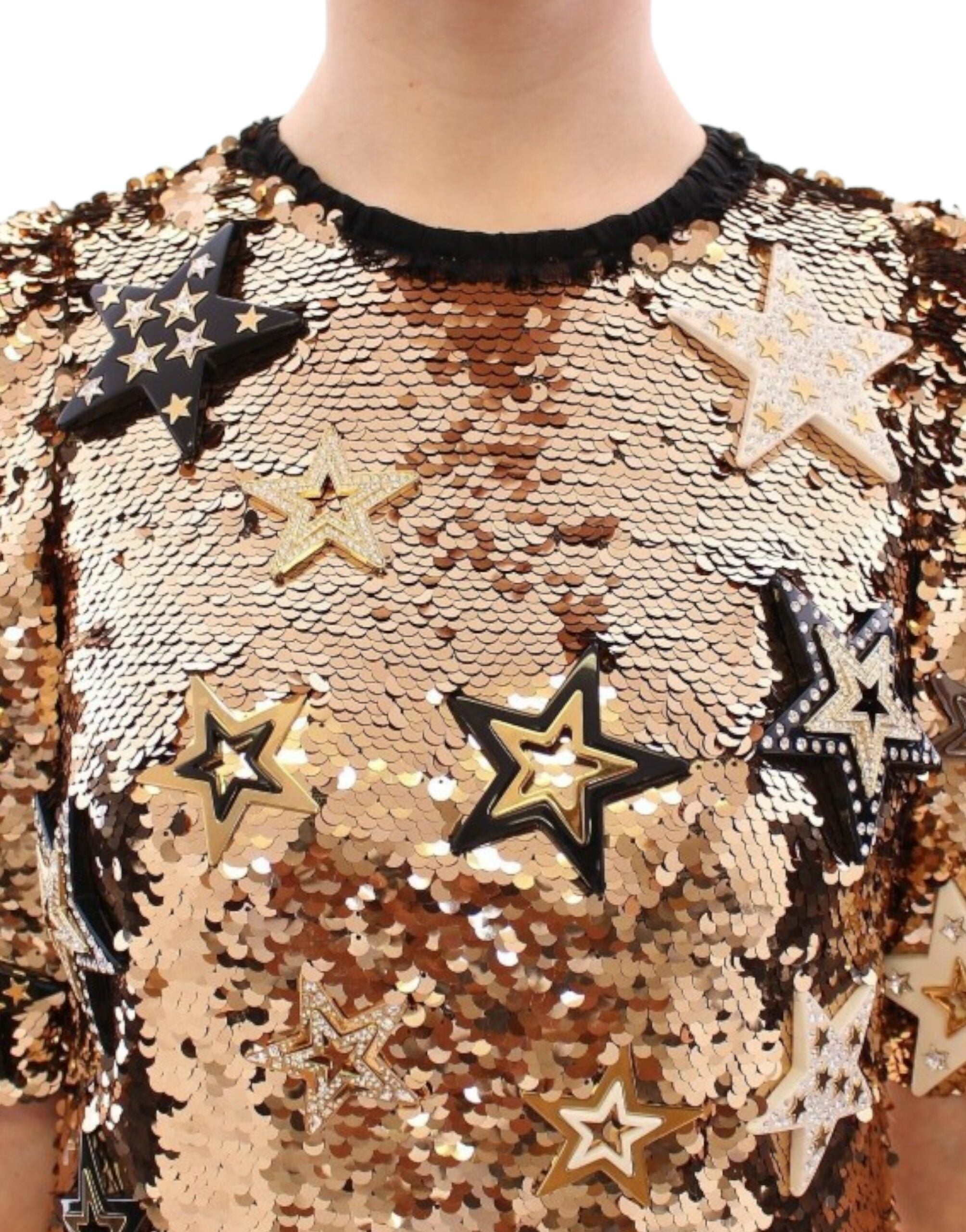 Exquisite Gold Sequined Star Sheath Dress - ventzia
