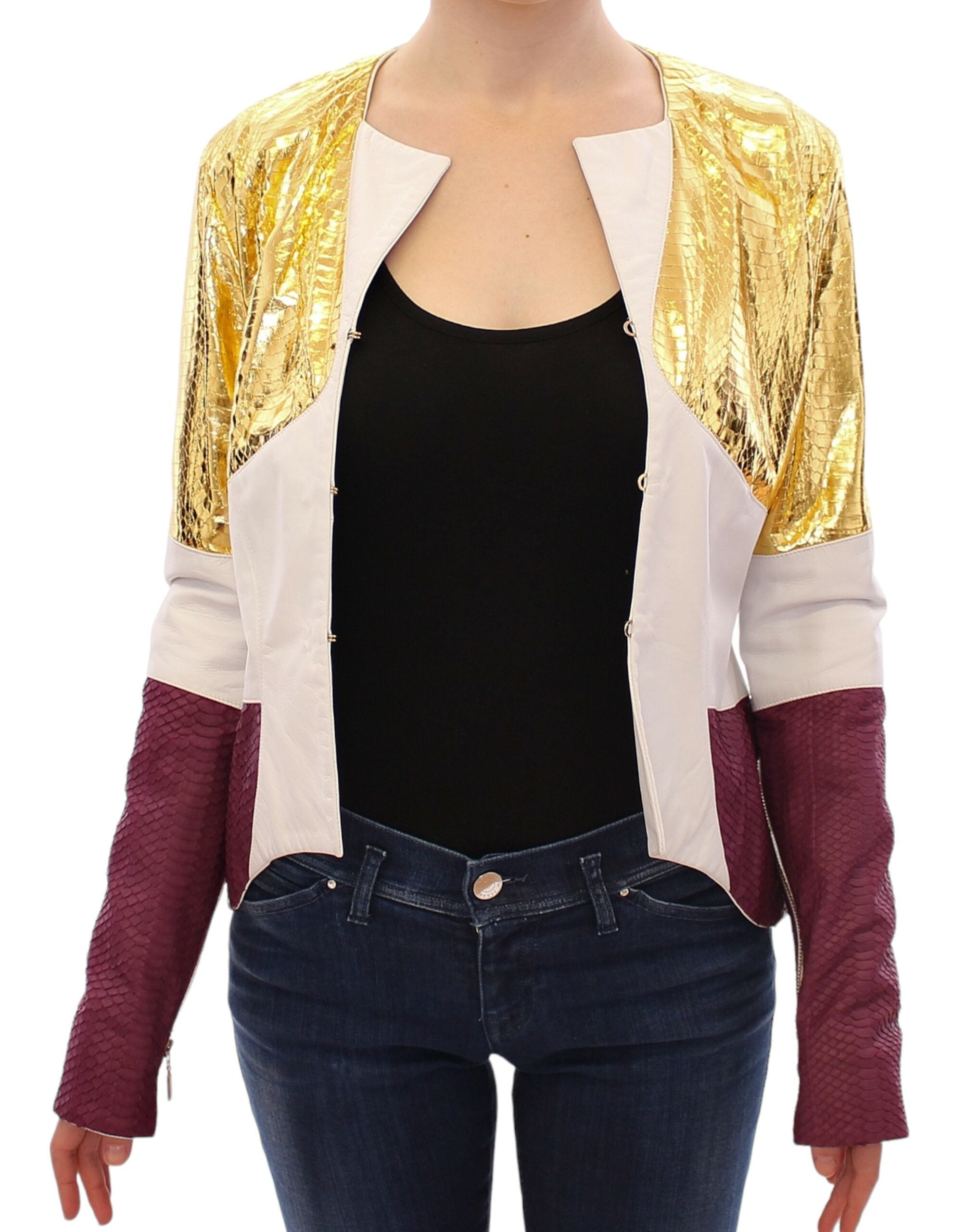 Elegant Metallic Croc Print Leather Jacket - ventzia