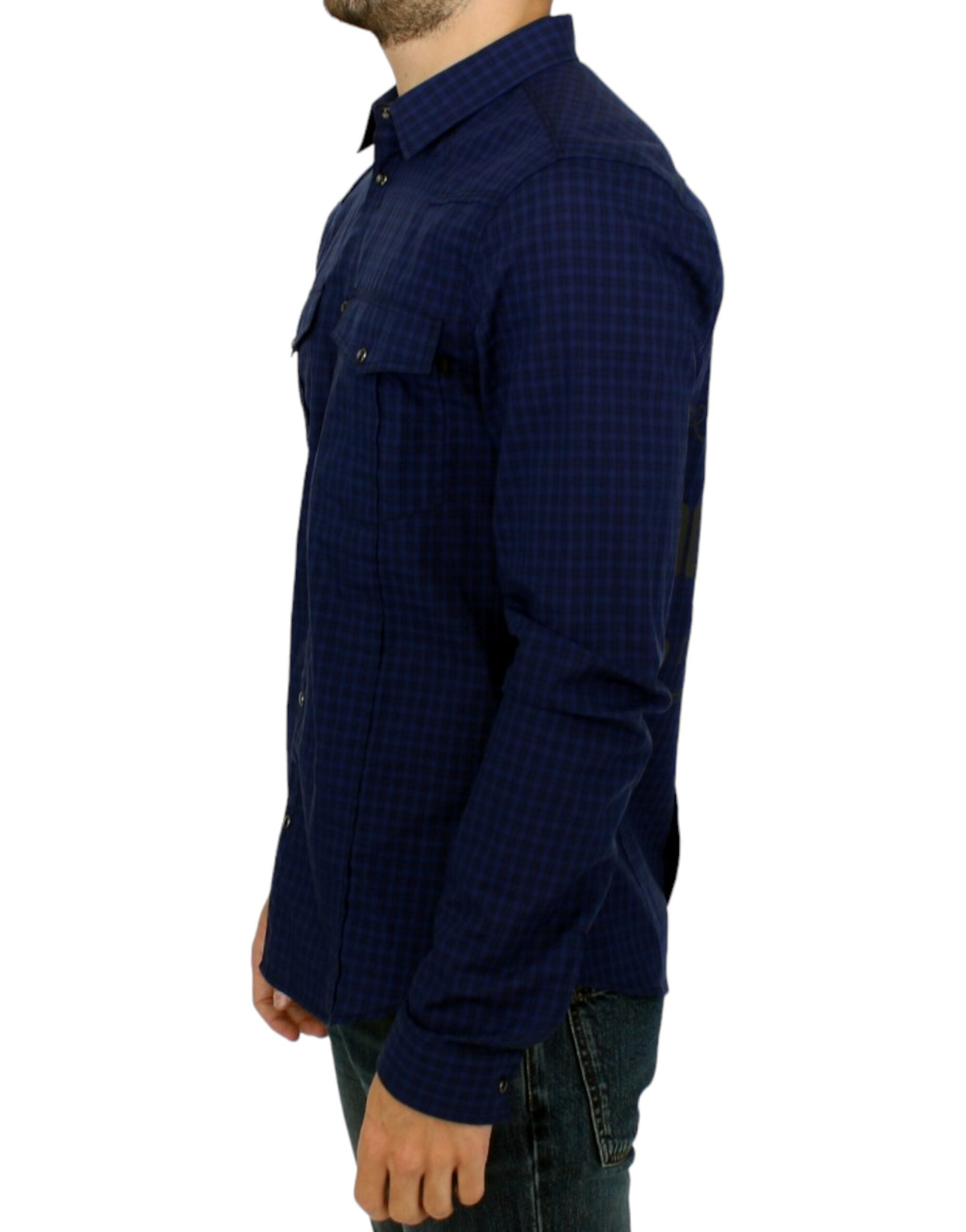 Chic Blue Checkered Casual Cotton Shirt - ventzia
