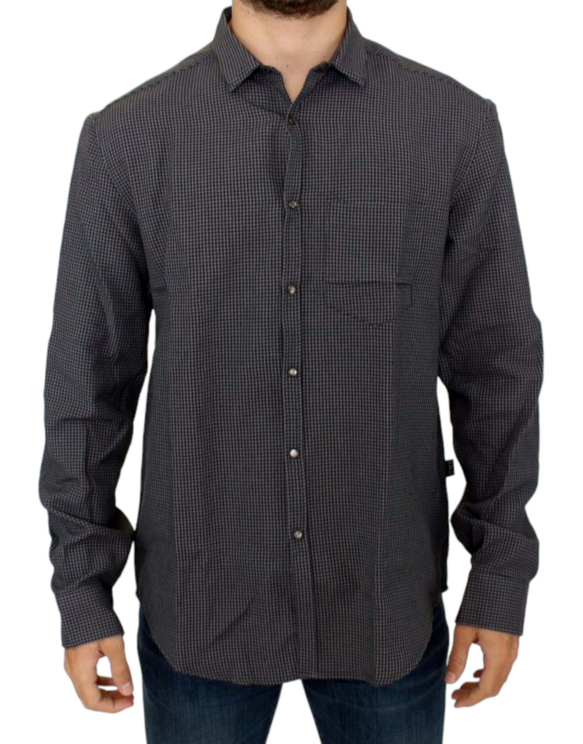 Chic Gray Checked Casual Linen Blend Shirt - ventzia