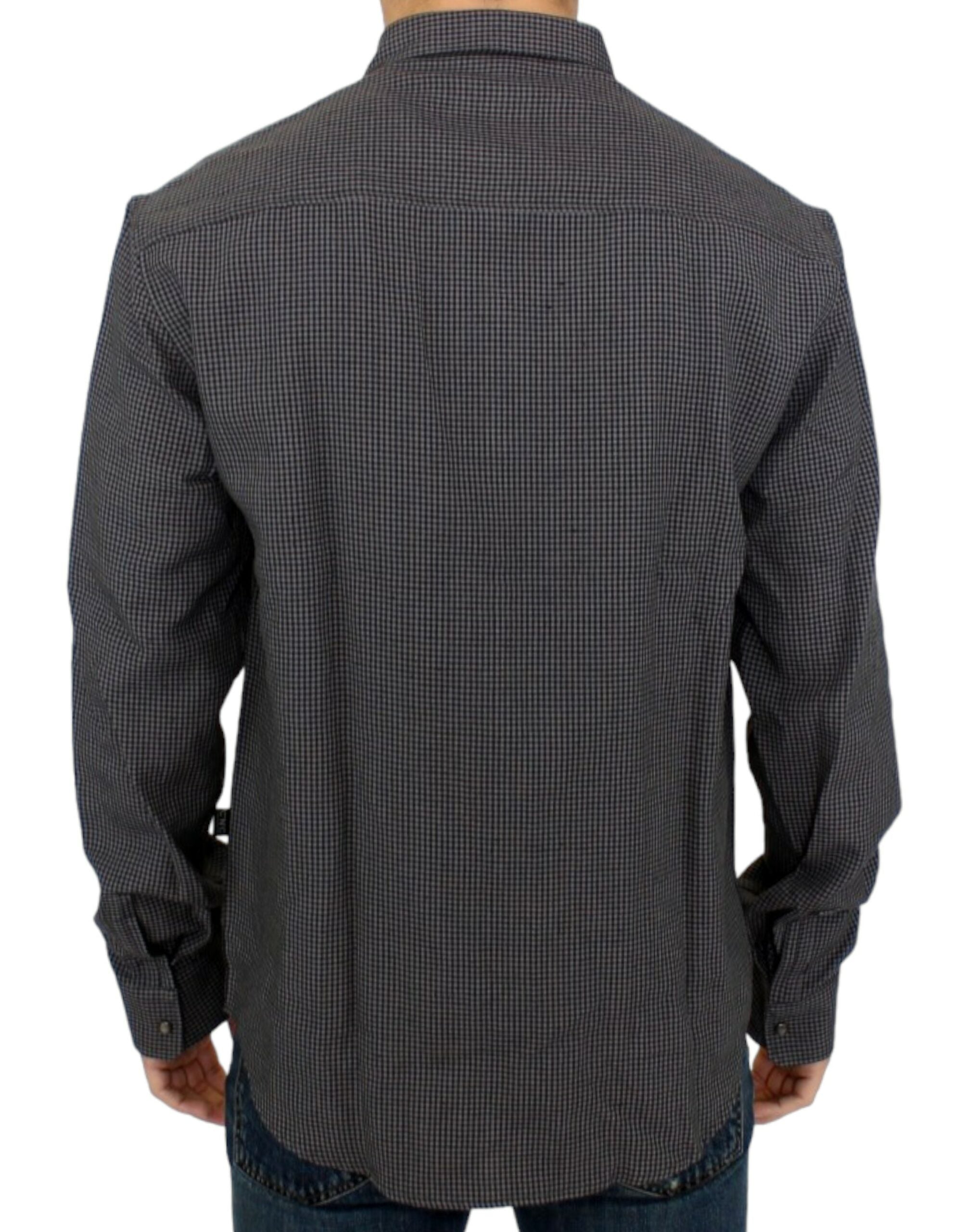 Chic Gray Checked Casual Linen Blend Shirt - ventzia