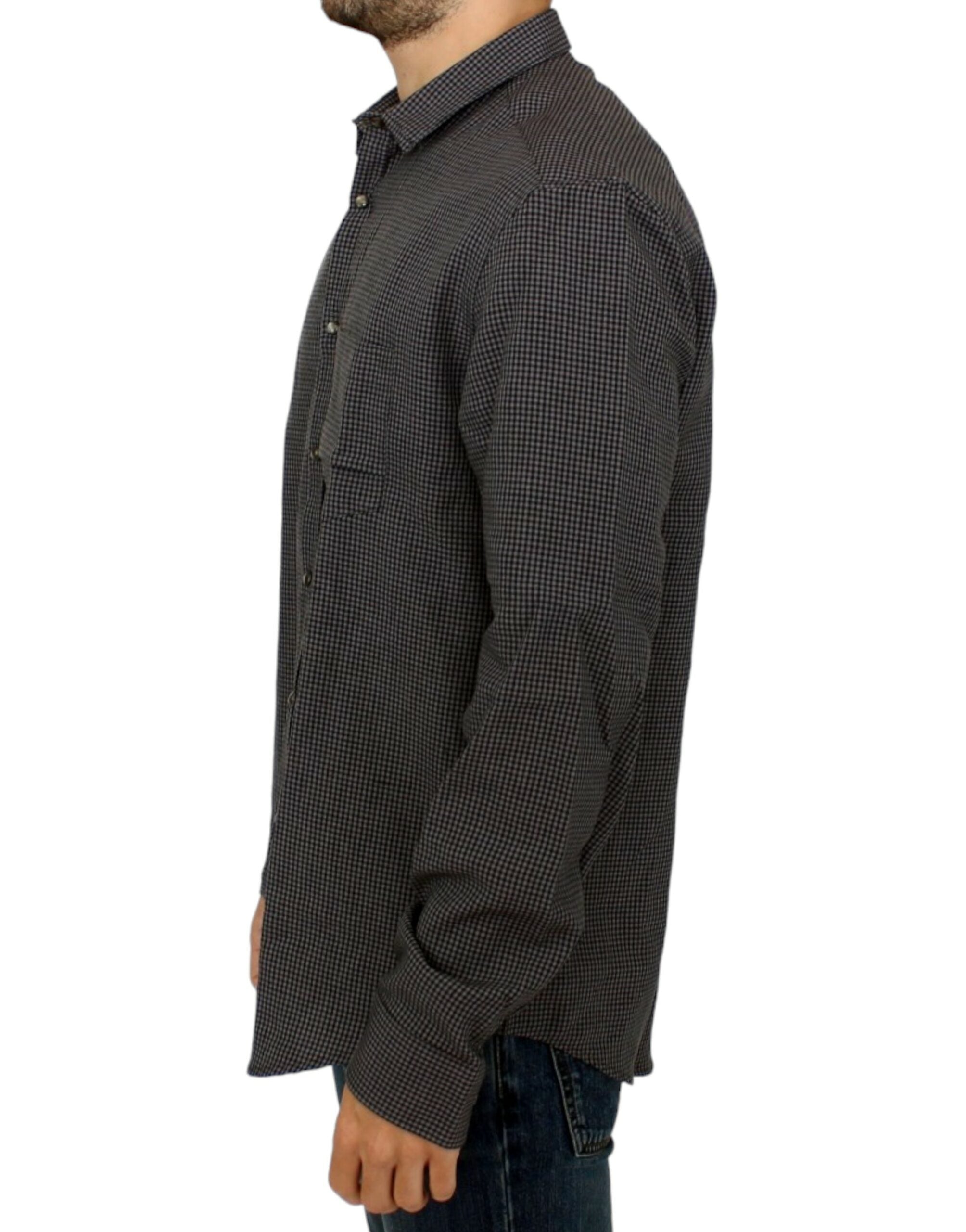 Chic Gray Checked Casual Linen Blend Shirt - ventzia