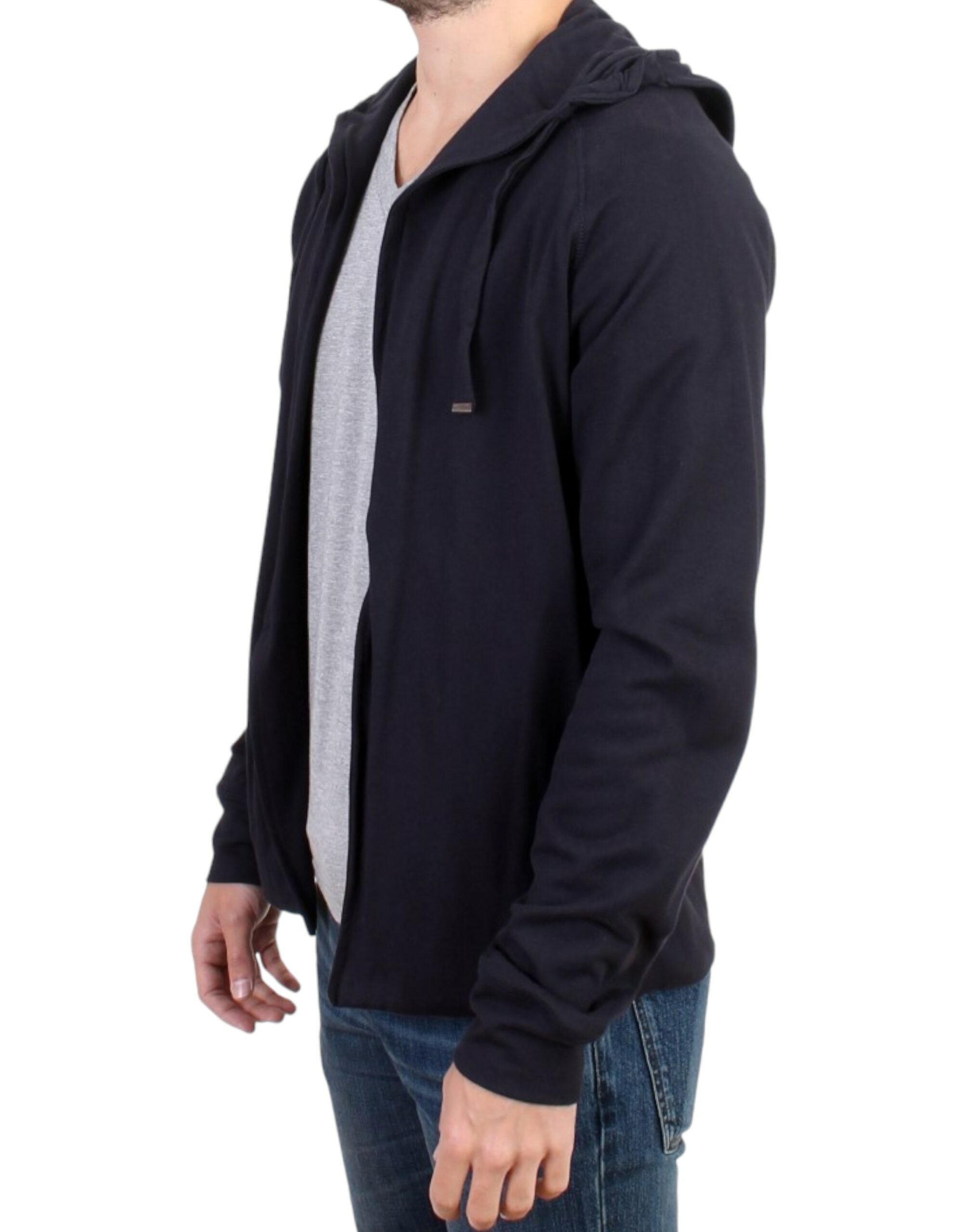 Elegant Blue Hooded Cotton Sweater - ventzia