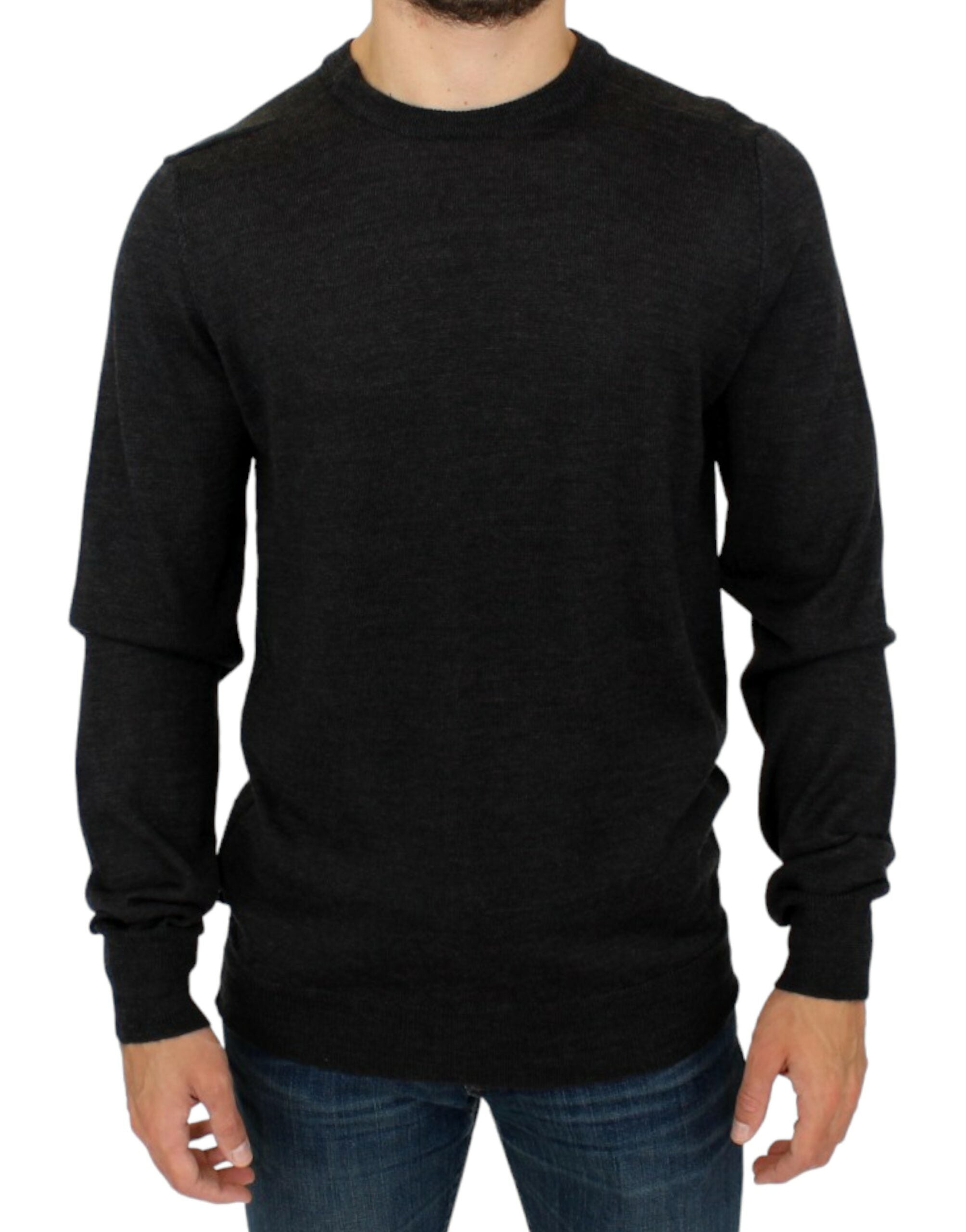 Elegant Gray Crewneck Sweater Pullover - ventzia
