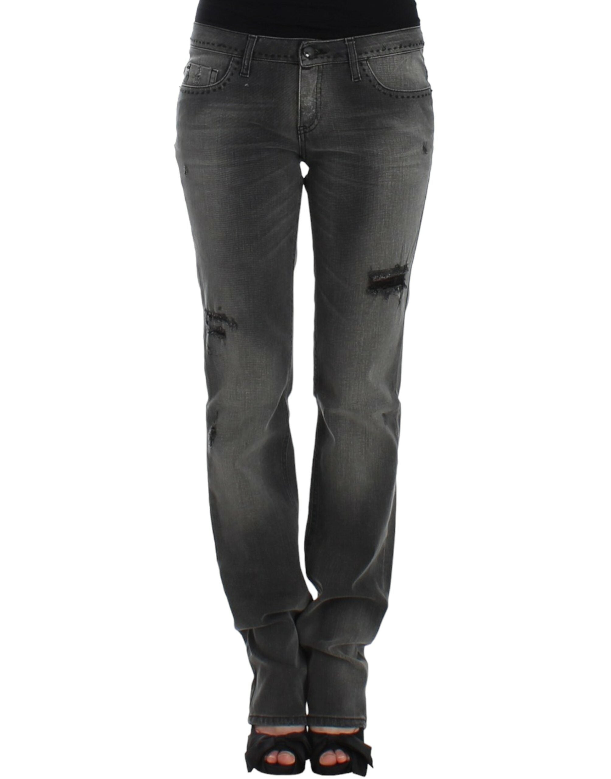 Chic Gray Straight Leg Denim Delight - ventzia