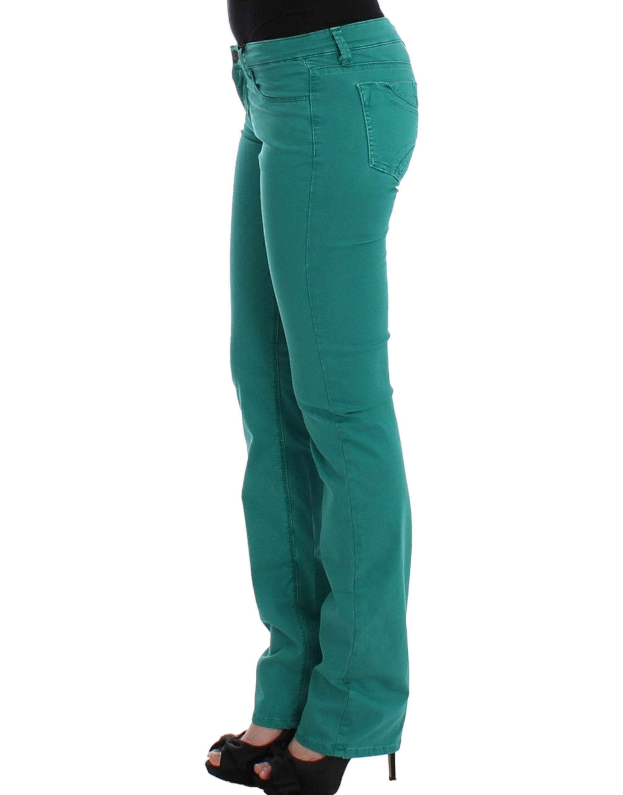 Chic Green Straight Leg Jeans for Sophisticated Style - ventzia