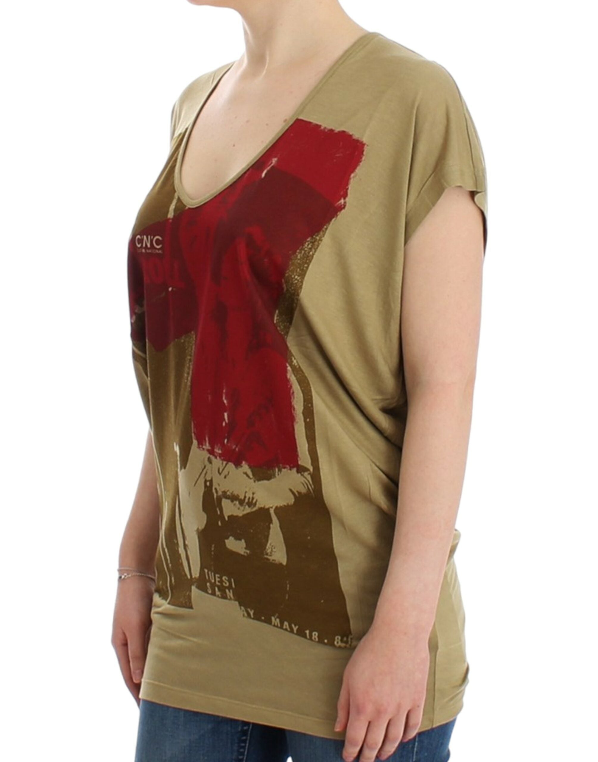 Chic Green Multicolor Print V-Neck Tee - ventzia