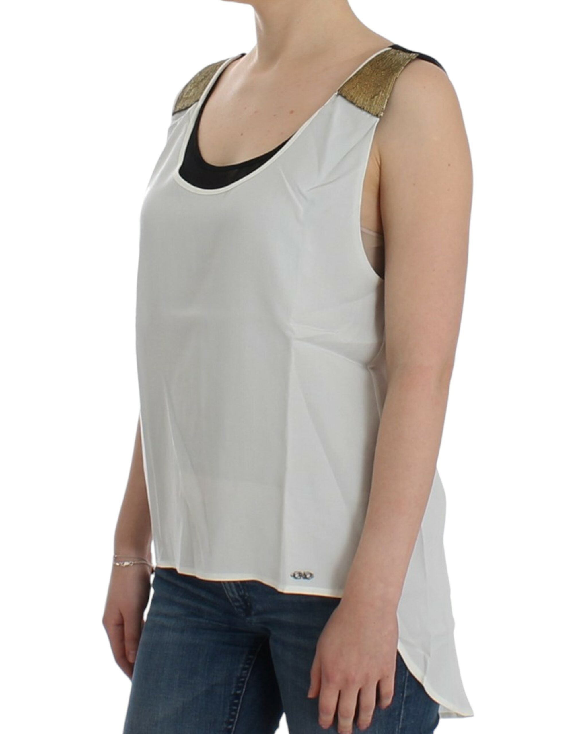 Elegant Monochrome Sleeveless Top with Gold Accents - ventzia