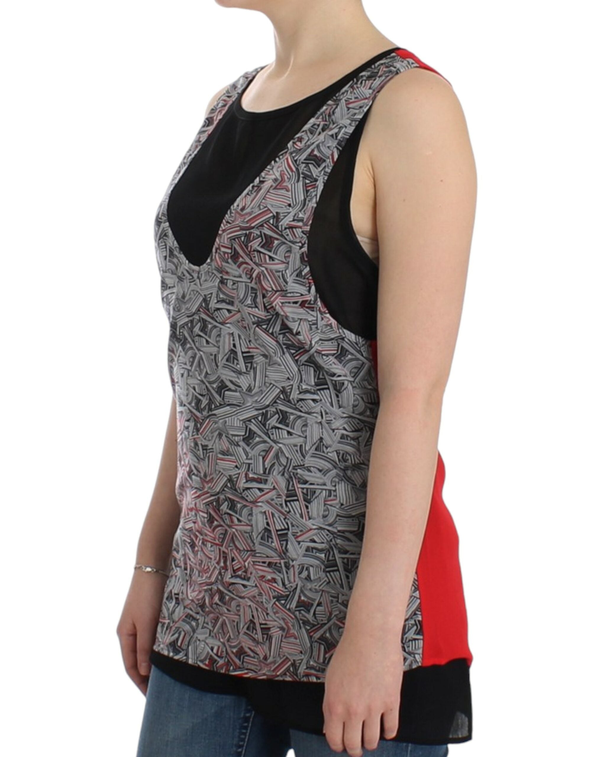 Elegant Sleeveless Black & Red Top - ventzia