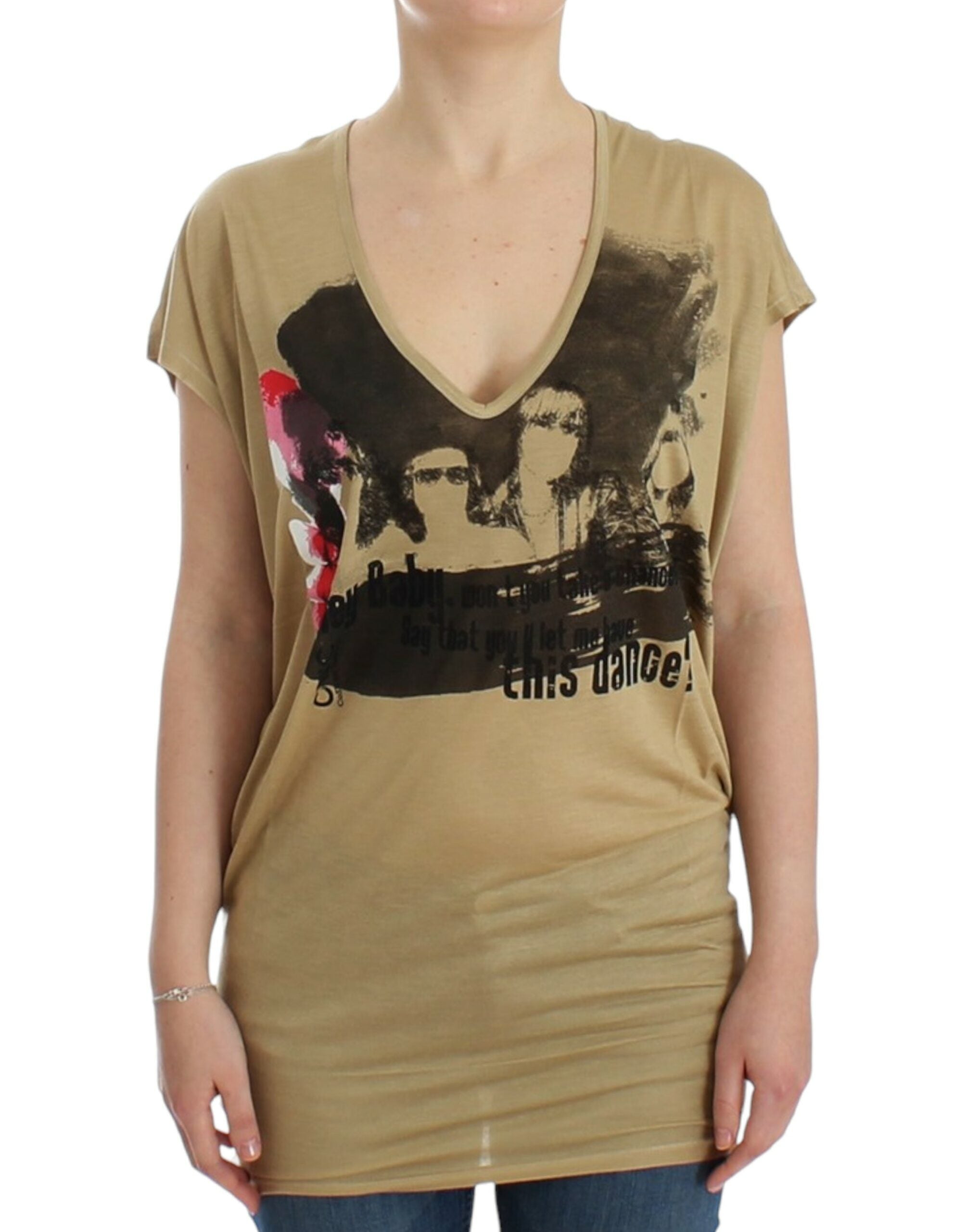 Chic V-Neck Tunic Top with Motive Print - ventzia