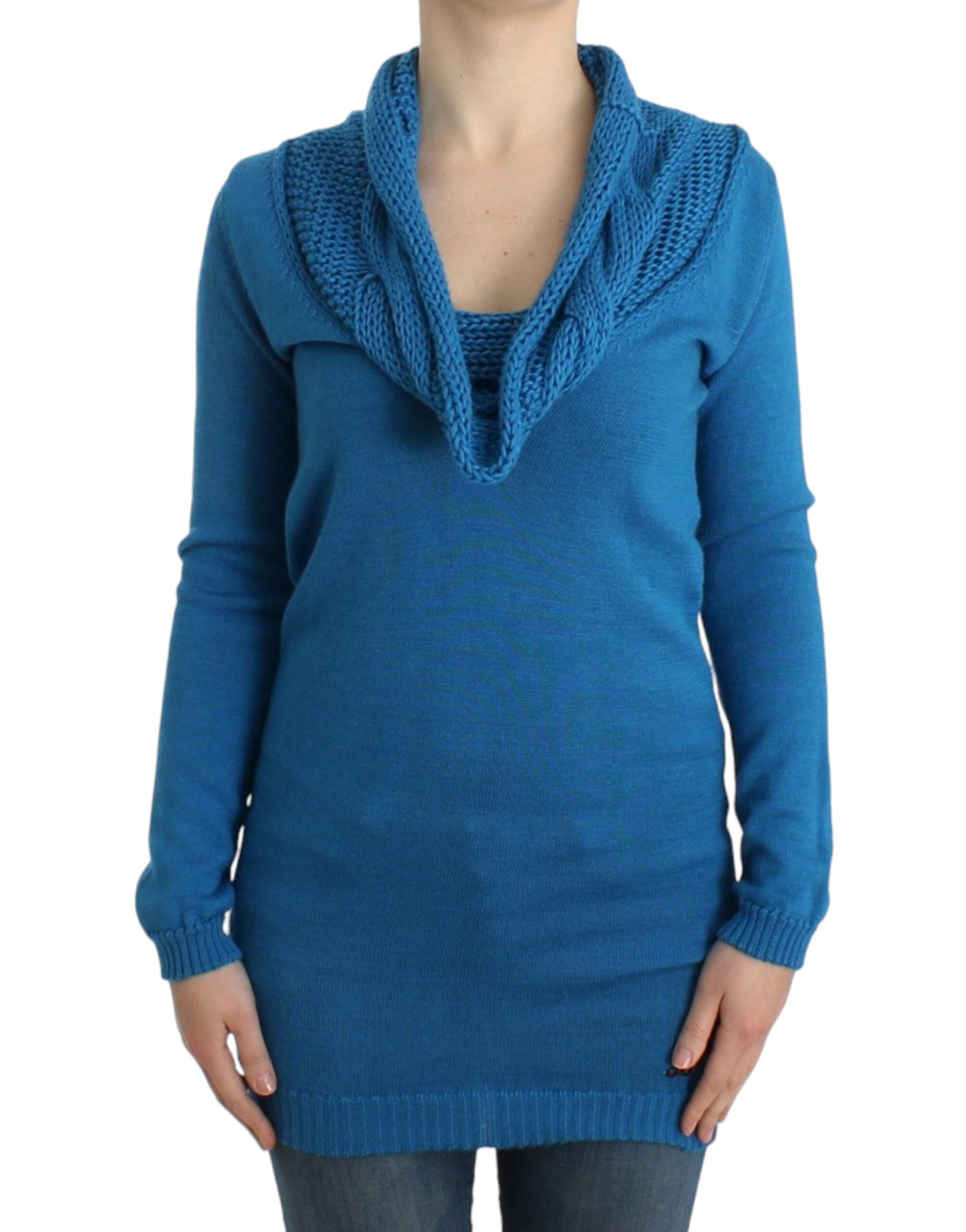 Chic Blue Scoop Neck Knit Sweater - ventzia