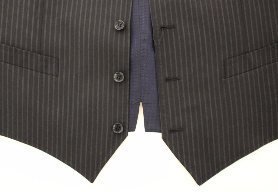 Elegant Gray Striped Dress Vest - ventzia