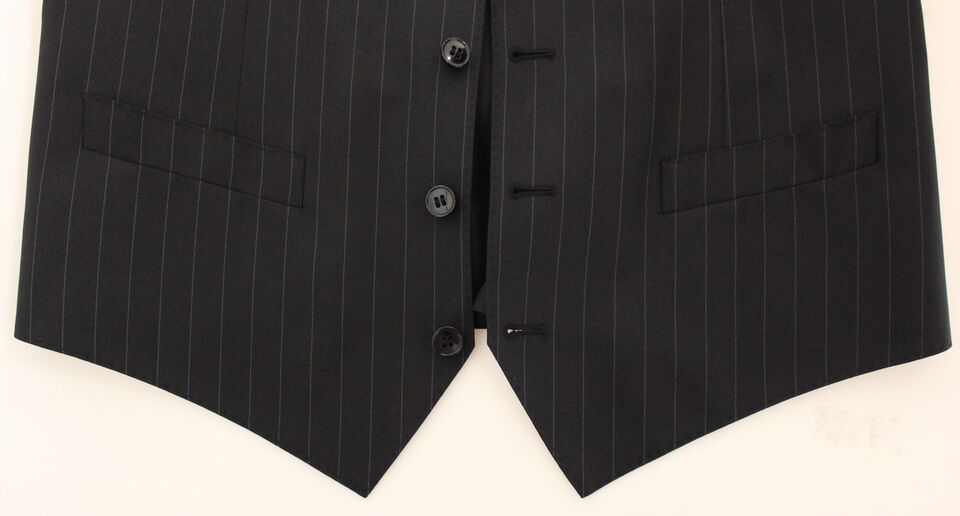Chic Black Striped Wool Silk Dress Vest - ventzia