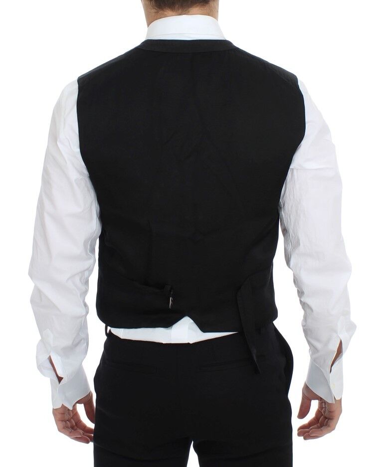 Elegant Black Cotton Blend Dress Vest - ventzia