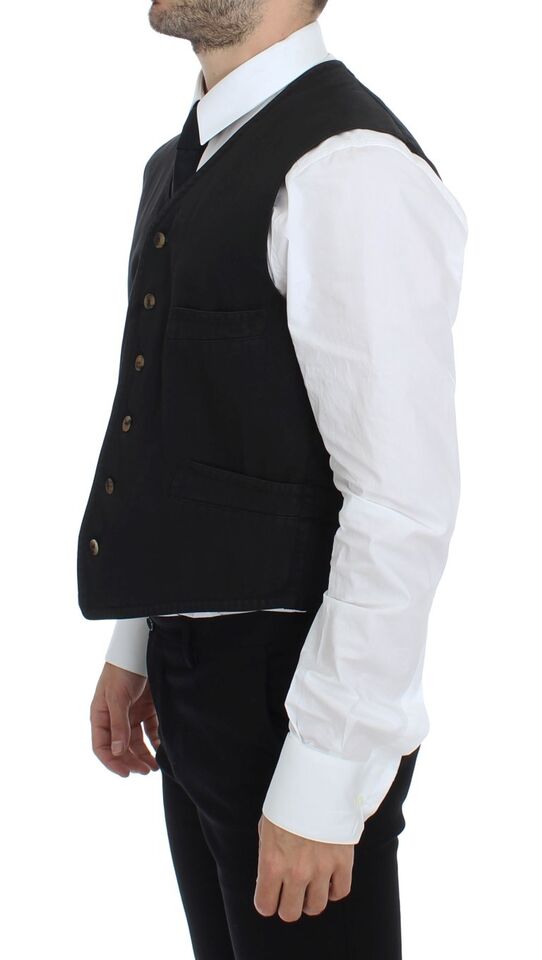Elegant Black Cotton Blend Dress Vest - ventzia