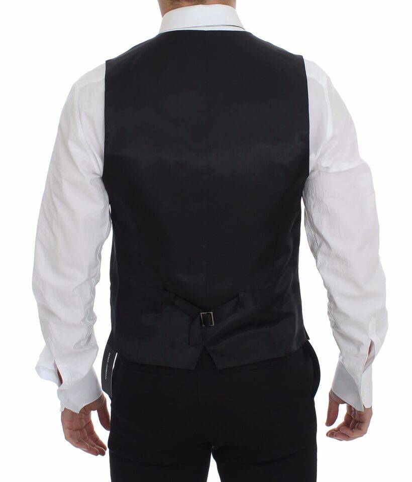 Sleek Gray Wool Dress Vest - ventzia