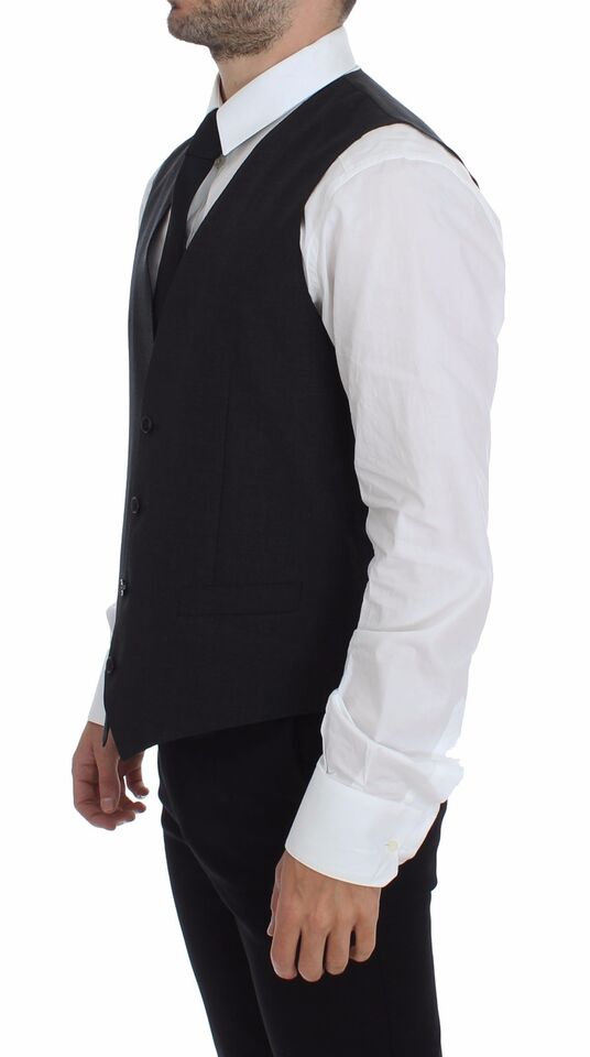 Sleek Gray Wool Dress Vest - ventzia