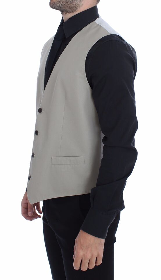 Elegant Beige Cotton Silk Dress Vest - ventzia