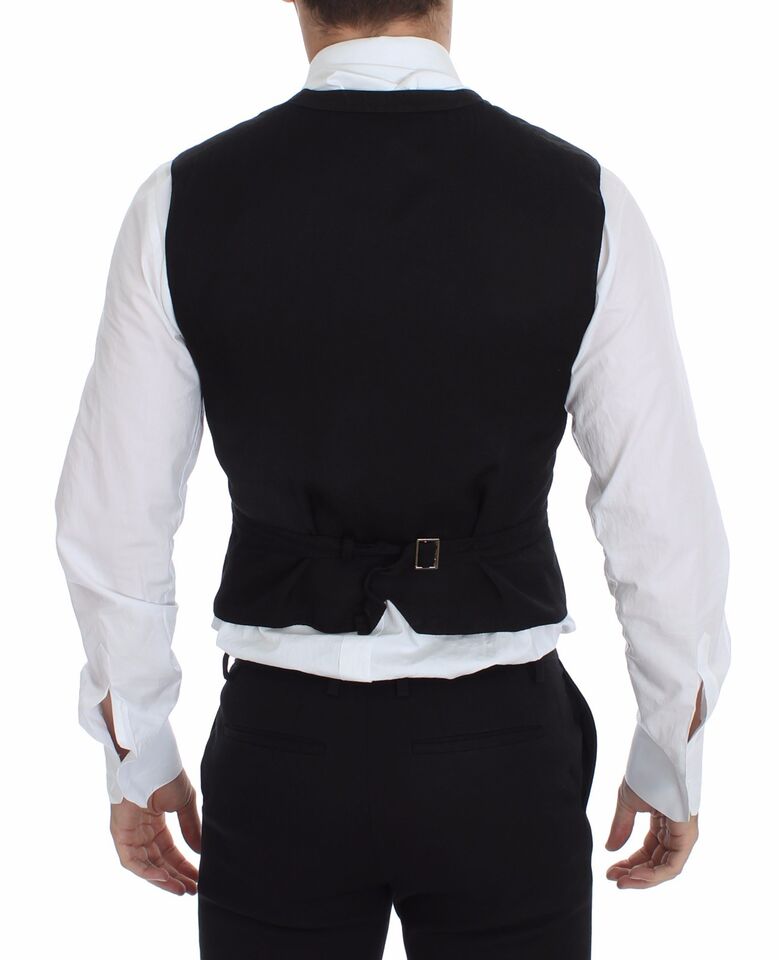 Elegant Black Cotton Blend Dress Vest - ventzia