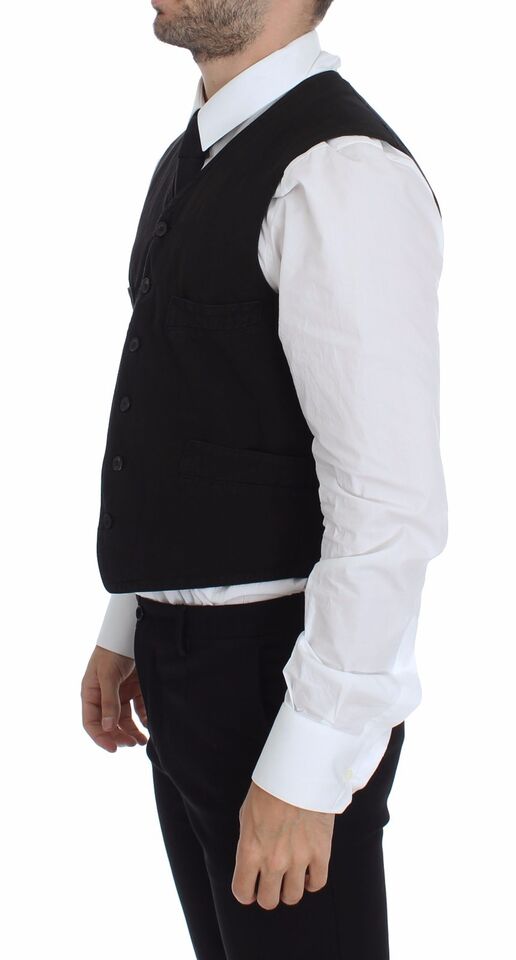 Elegant Black Cotton Blend Dress Vest - ventzia