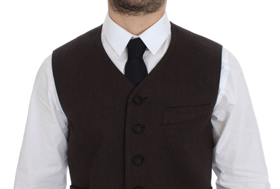 Elegant Brown Cotton Blend Dress Vest - ventzia